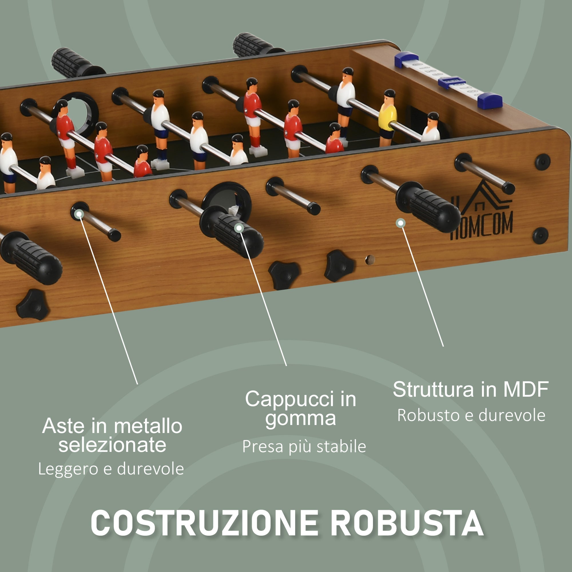 EASYCOMFORT Folding Wooden Table Football with 6 Rods, 18 Players and Scoreboard, 69x37x70cm