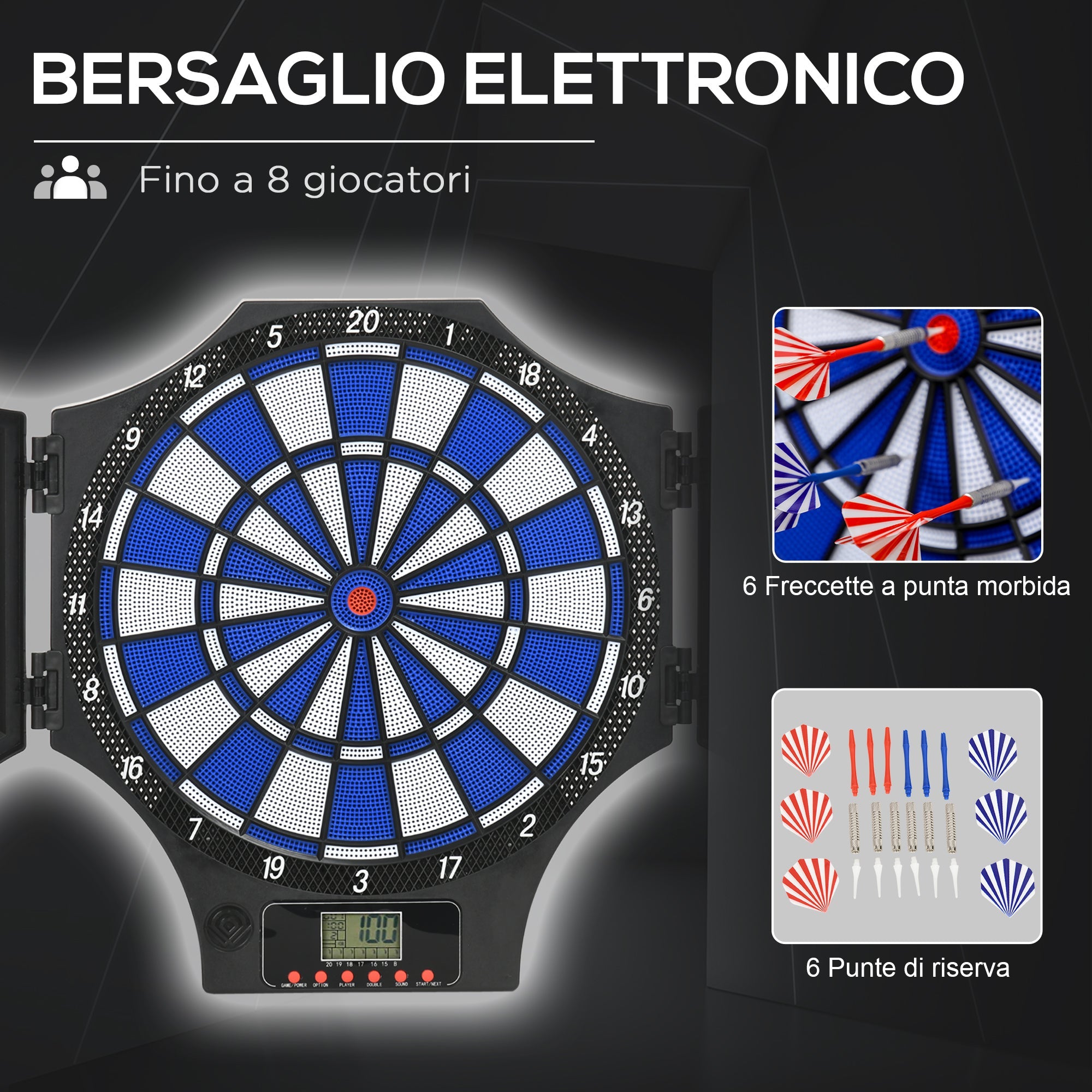 Easycomfort Bersaglio Freccette Elettronico in PP with 6 Freccette e Monitor LCD, 83x45x4 cm, Rosso e black
