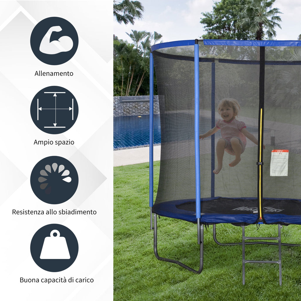 Easycomfort Tappeto Elastico per Bambini e Adulti with Rete e Bordo Imbottito, Giochi da Giardino e Casa ?244x240cm Blu e black