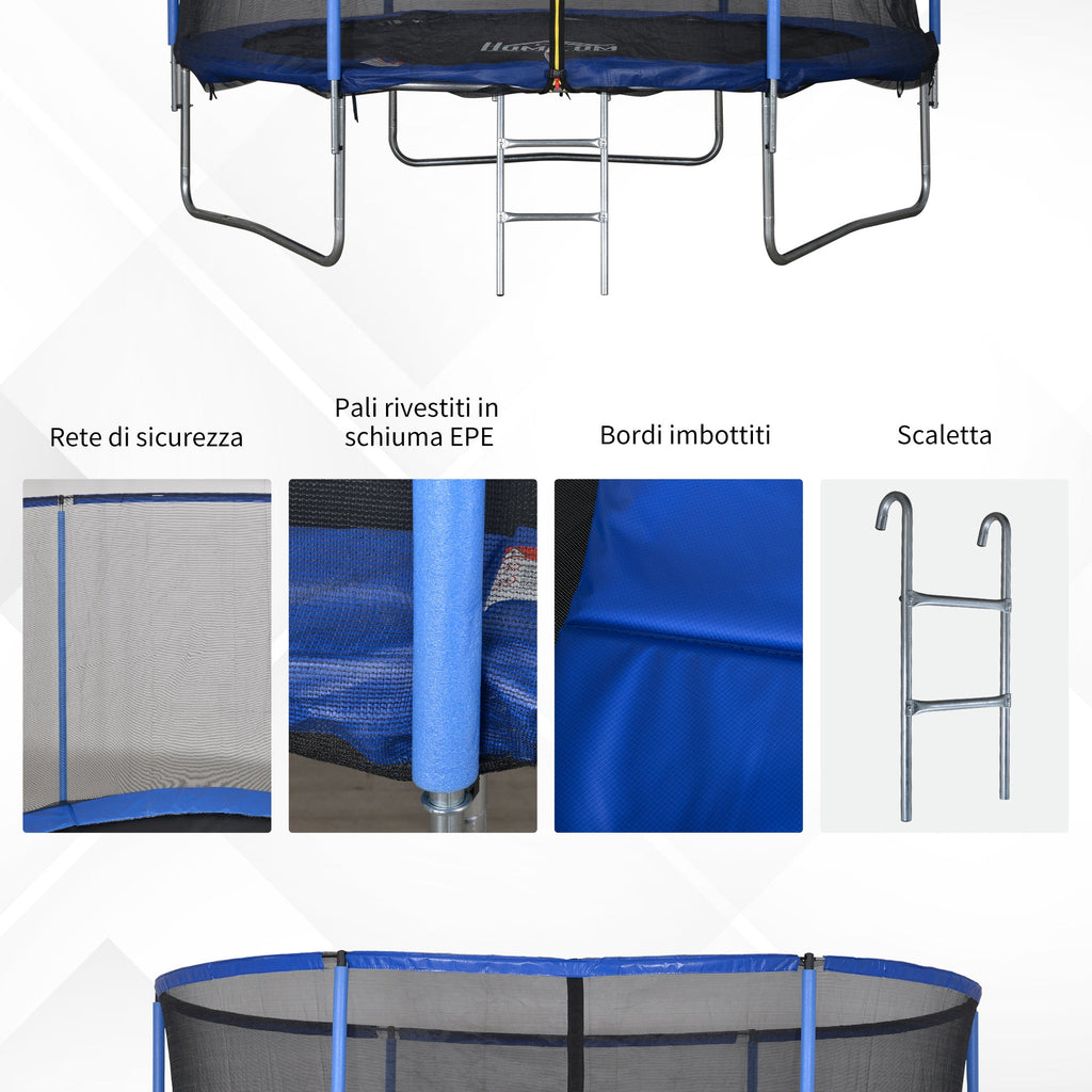 Easycomfort Tappeto Elastico per Bambini e Adulti with Rete e Bordo Imbottito, Giochi da Giardino e Casa ?244x240cm Blu e black