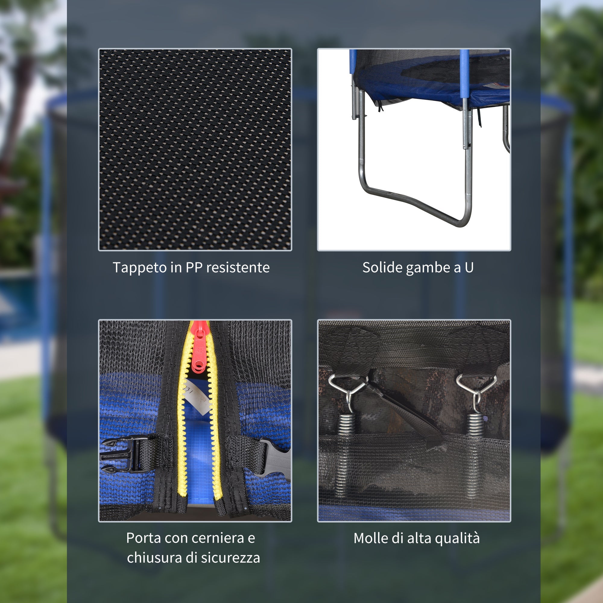 Easycomfort Tappeto Elastico per Bambini e Adulti with Rete e Bordo Imbottito, Giochi da Giardino e Casa ?244x240cm Blu e black