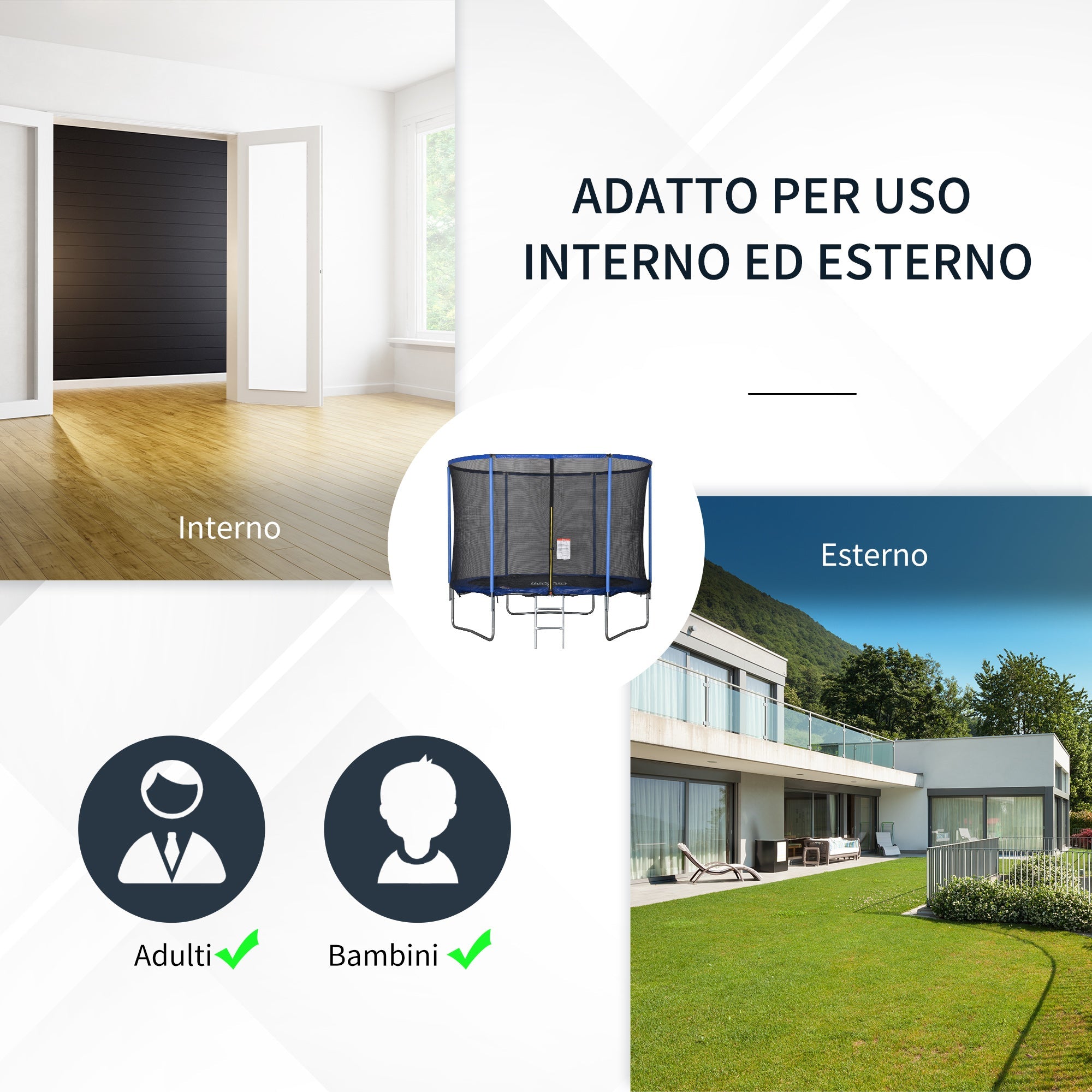 Easycomfort Tappeto Elastico per Bambini e Adulti with Rete e Bordo Imbottito, Giochi da Giardino e Casa ?244x240cm Blu e black