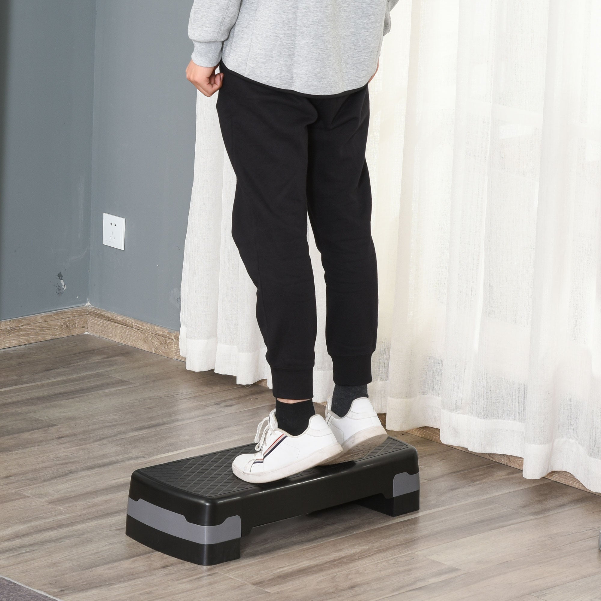 Easycomfort Step Fitness per Allenamento a Casa e Palestra, in PP with Altezza Regolabile 10cm e 15cm, 68x29cm black e Grigio