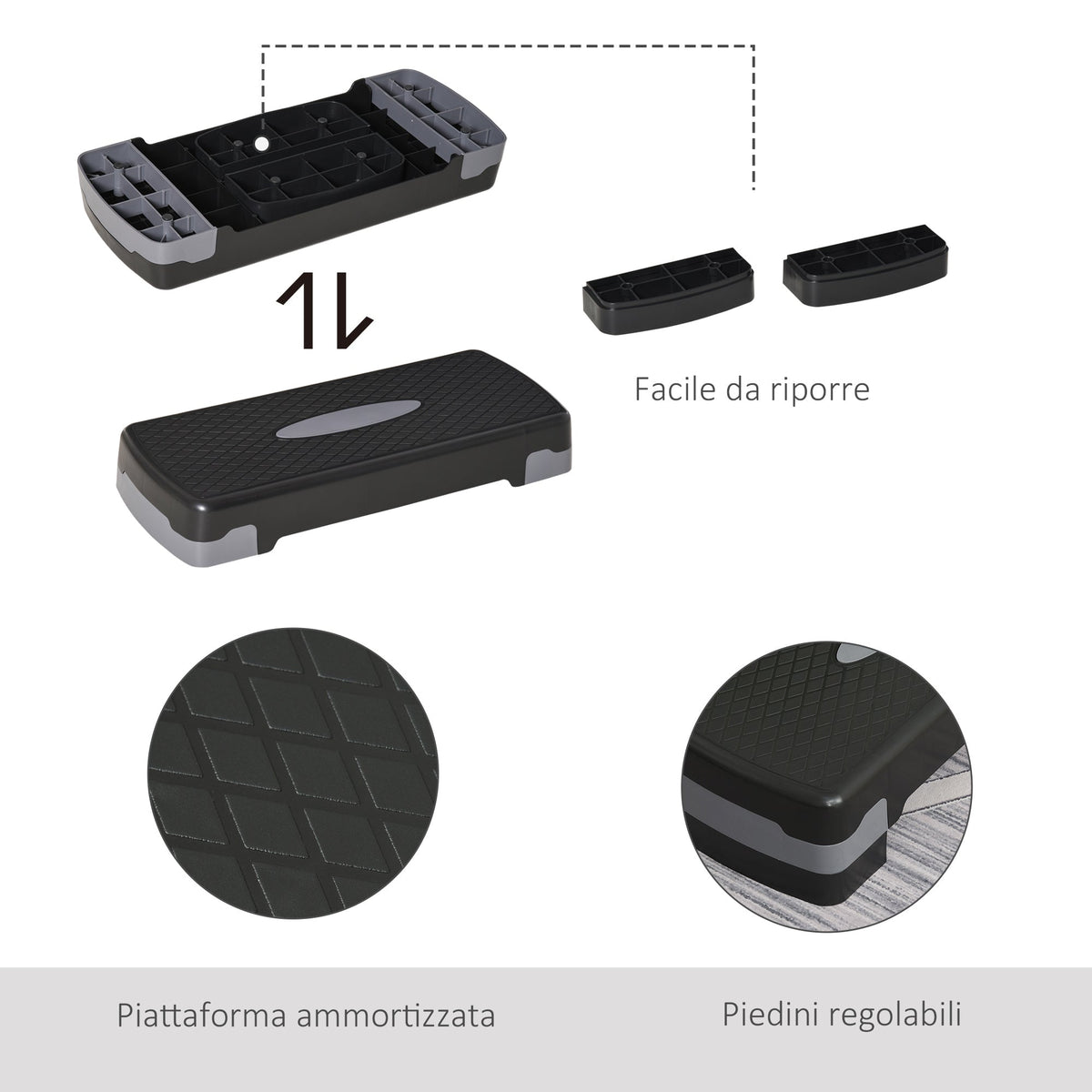 EasyComfort stepbank verstelbaar 10/15 cm – 68x29 cm, zwart/grijs