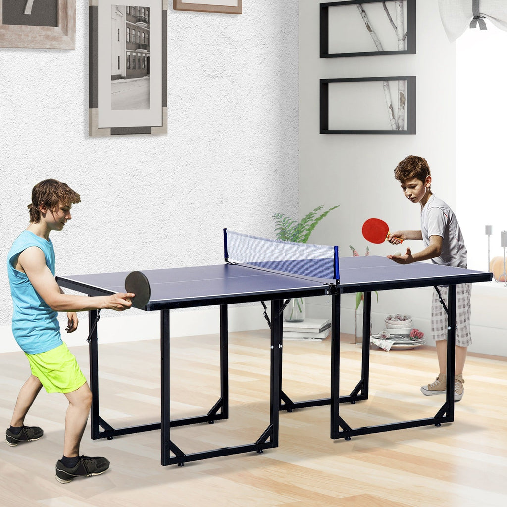 Easycomfort Tavolo da Ping Pong Pieghevole e Salvaspazio with Rete da Gioco per Interno, in Acciaio e MDF, 182x91x76cm, Blu
