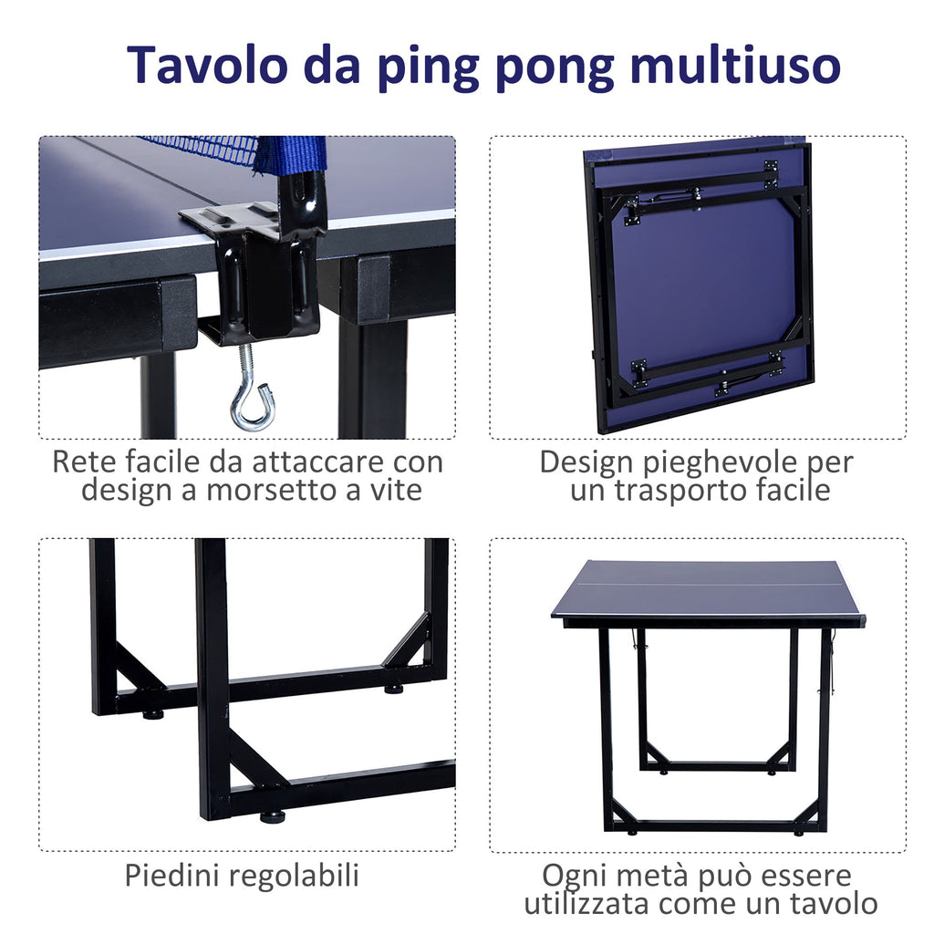 Easycomfort Tavolo da Ping Pong Pieghevole e Salvaspazio with Rete da Gioco per Interno, in Acciaio e MDF, 182x91x76cm, Blu