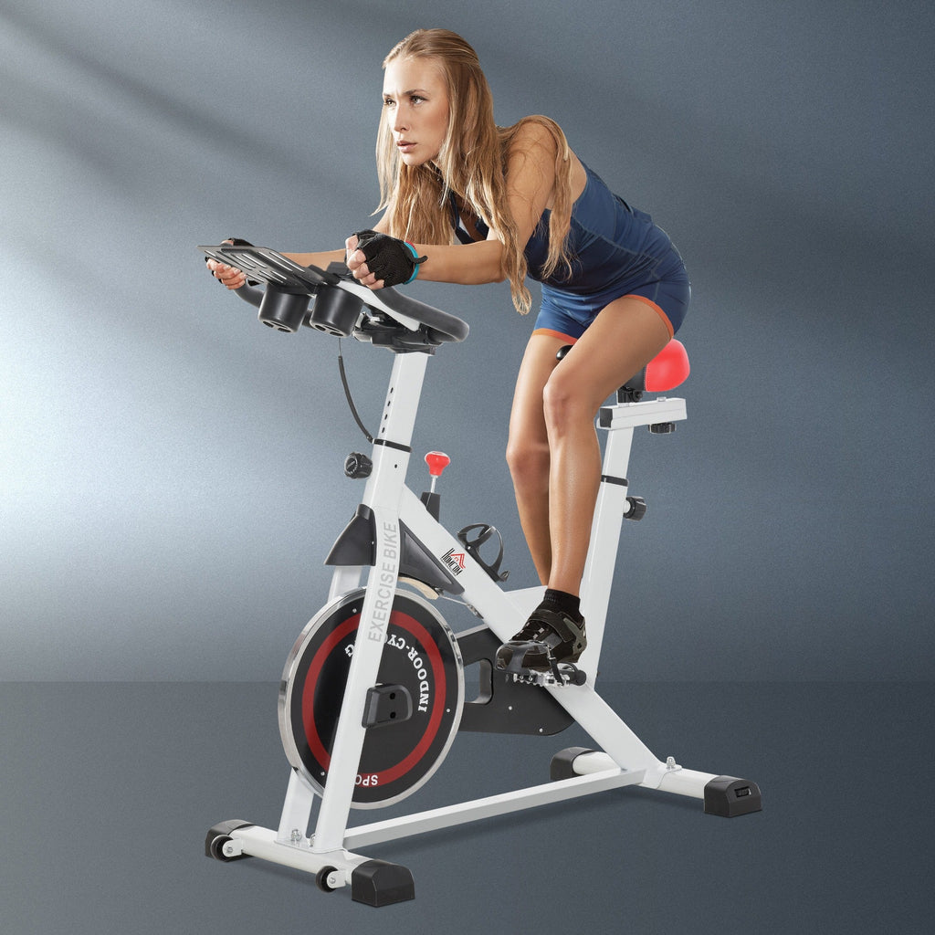 Easycomfort Cyclette Professionale, Bici da Spinning,Cyclette da Camera Regolabile with Schermo LCD e Portabicchieri, Volano 8kg, white