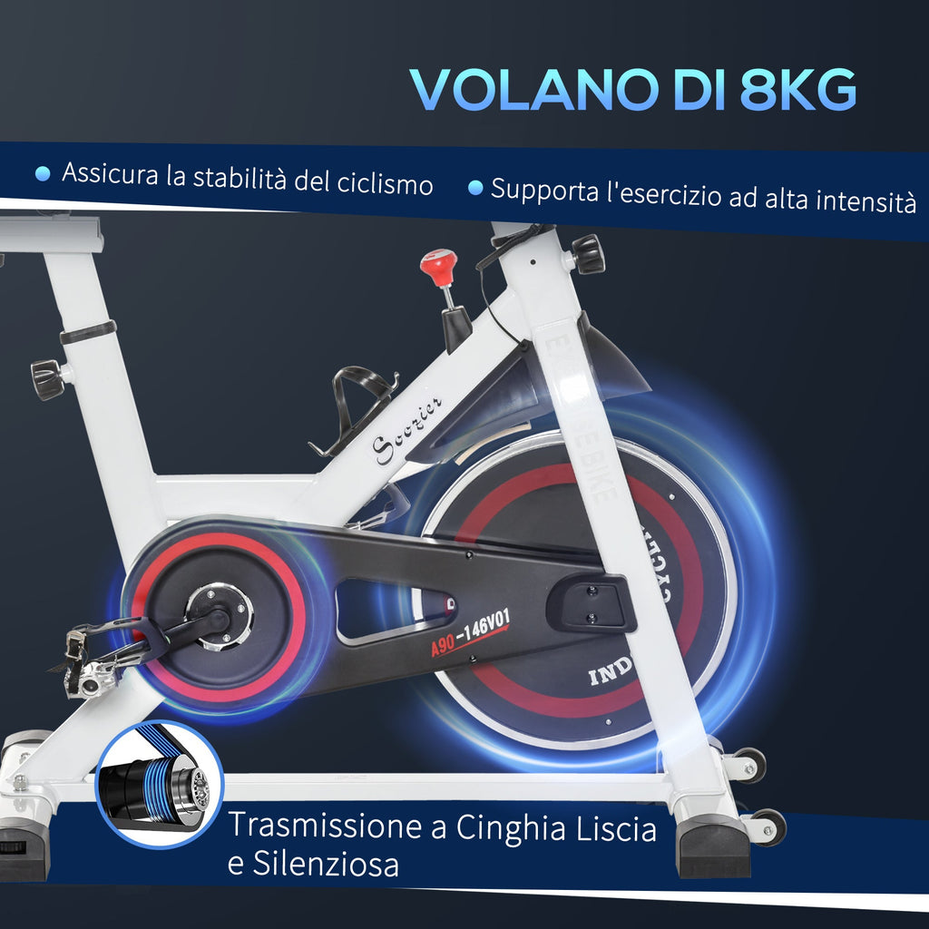 Easycomfort Cyclette Professionale, Bici da Spinning,Cyclette da Camera Regolabile with Schermo LCD e Portabicchieri, Volano 8kg, white