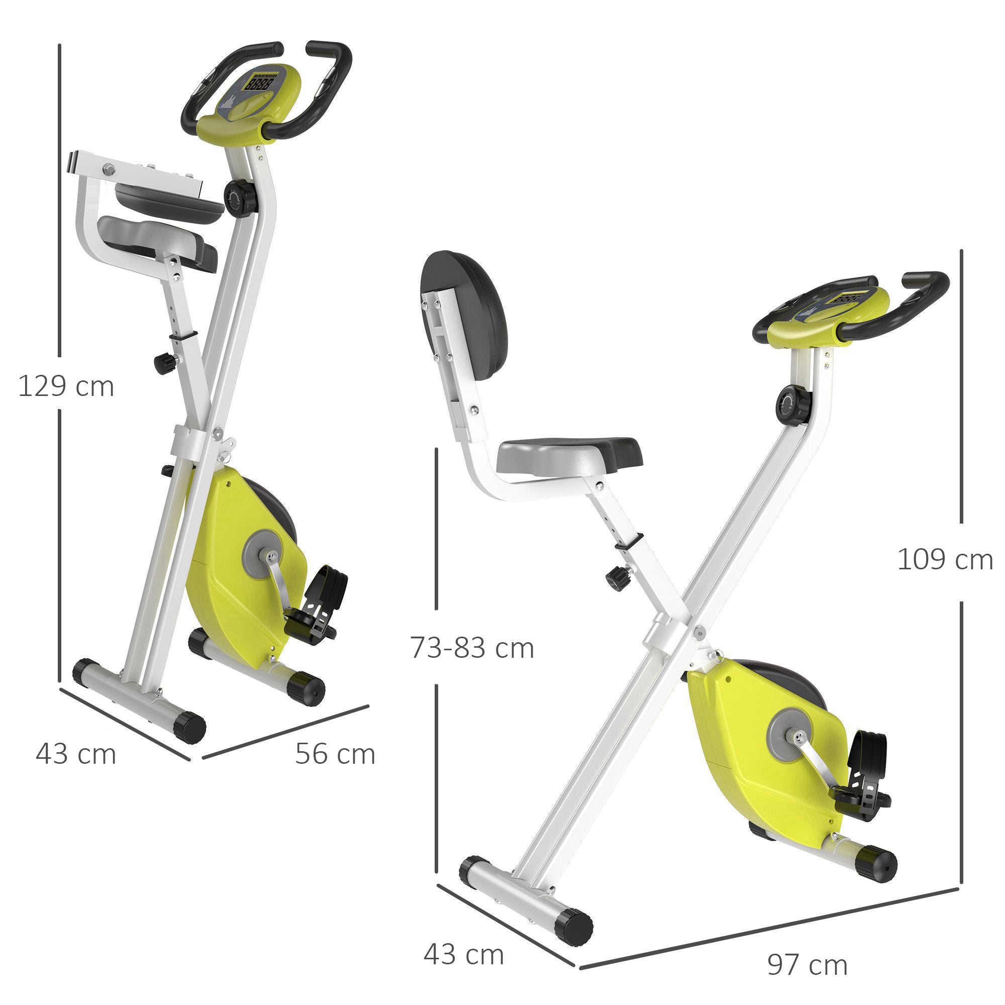Easycomfort Cyclette Pieghevole da Fitness in Acciaio with Altezza Regolabile, Bici da spinning Resistenza Magnetica a 8 Livelli, Schermo LCD, Gialla, 43x97x109cm