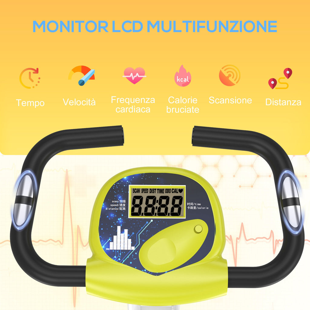 Easycomfort Cyclette Pieghevole da Fitness in Acciaio with Altezza Regolabile, Bici da spinning Resistenza Magnetica a 8 Livelli, Schermo LCD, Gialla, 43x97x109cm