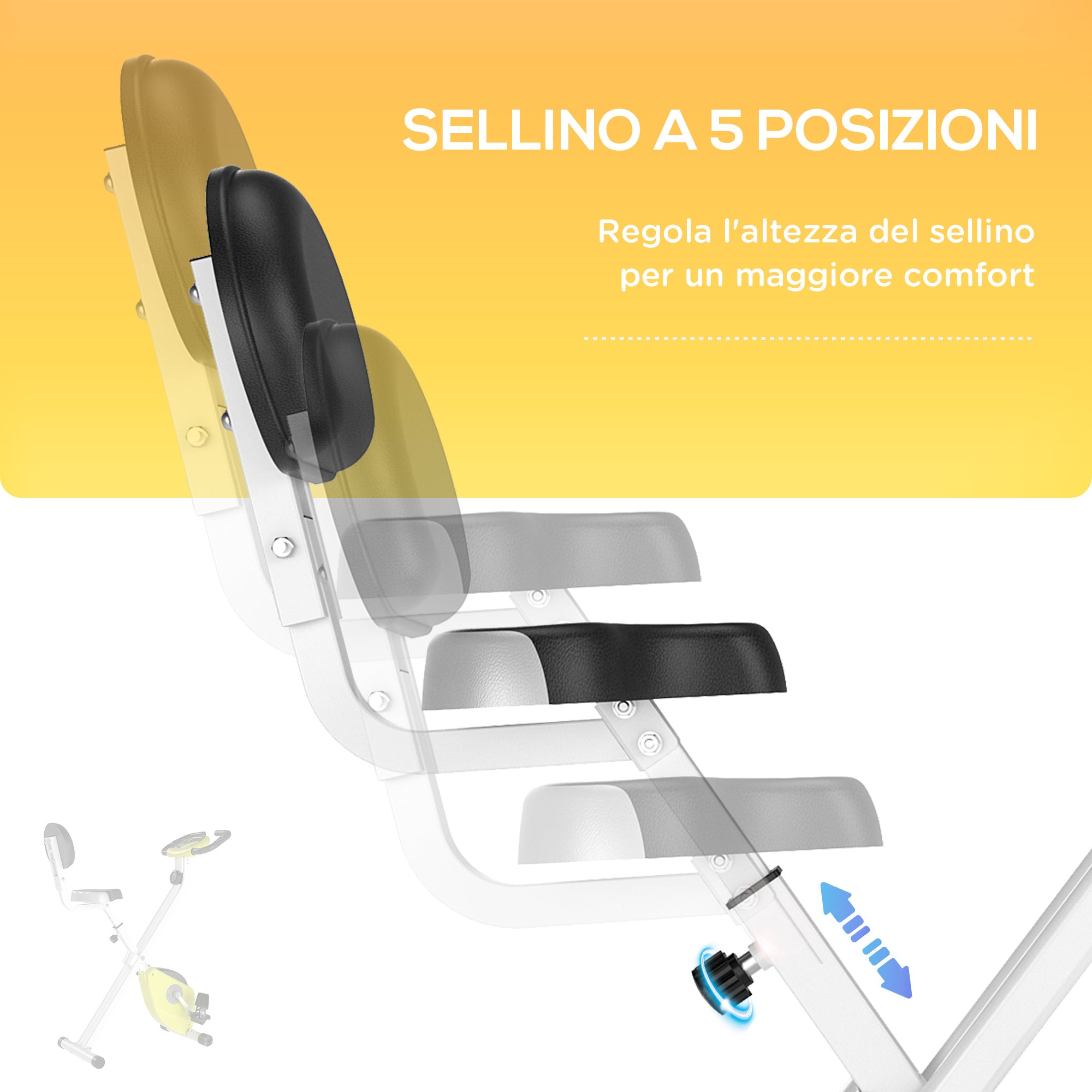 Easycomfort Cyclette Pieghevole da Fitness in Acciaio with Altezza Regolabile, Bici da spinning Resistenza Magnetica a 8 Livelli, Schermo LCD, Gialla, 43x97x109cm