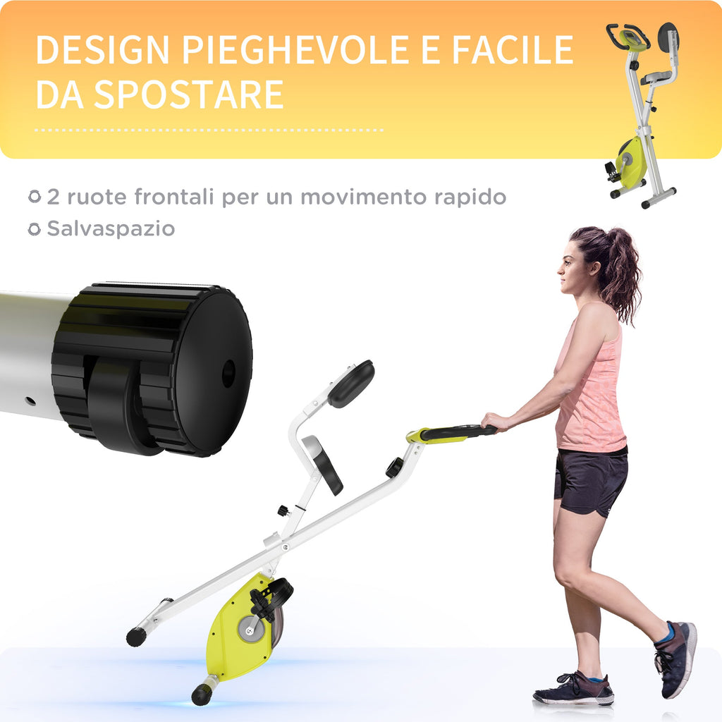 Easycomfort Cyclette Pieghevole da Fitness in Acciaio with Altezza Regolabile, Bici da spinning Resistenza Magnetica a 8 Livelli, Schermo LCD, Gialla, 43x97x109cm