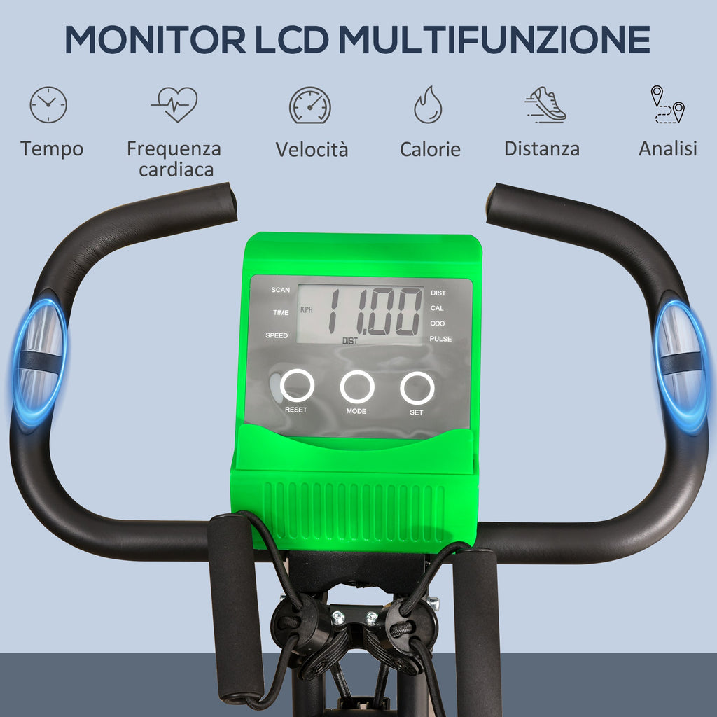 EasyComfort Cyclette Pieghevole 2 in 1, Resistenza Magnetica Regolabile 8 Livelli, Bici da Fitness with Sensore di Frequenza Cardiaca, Elastici per Braccia, Schermo LCD, Verde