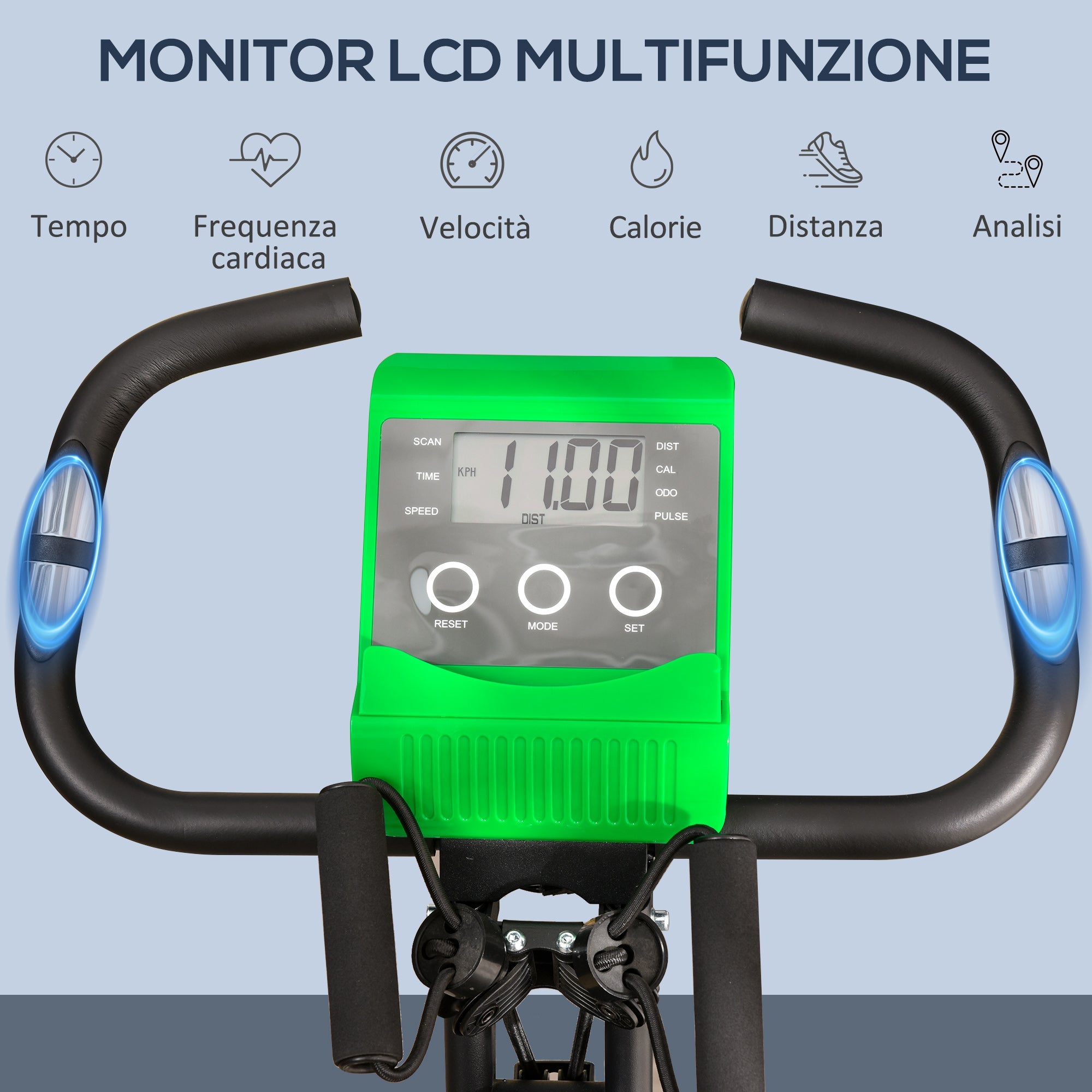 EasyComfort Cyclette Pieghevole 2 in 1, Resistenza Magnetica Regolabile 8 Livelli, Bici da Fitness with Sensore di Frequenza Cardiaca, Elastici per Braccia, Schermo LCD, Verde