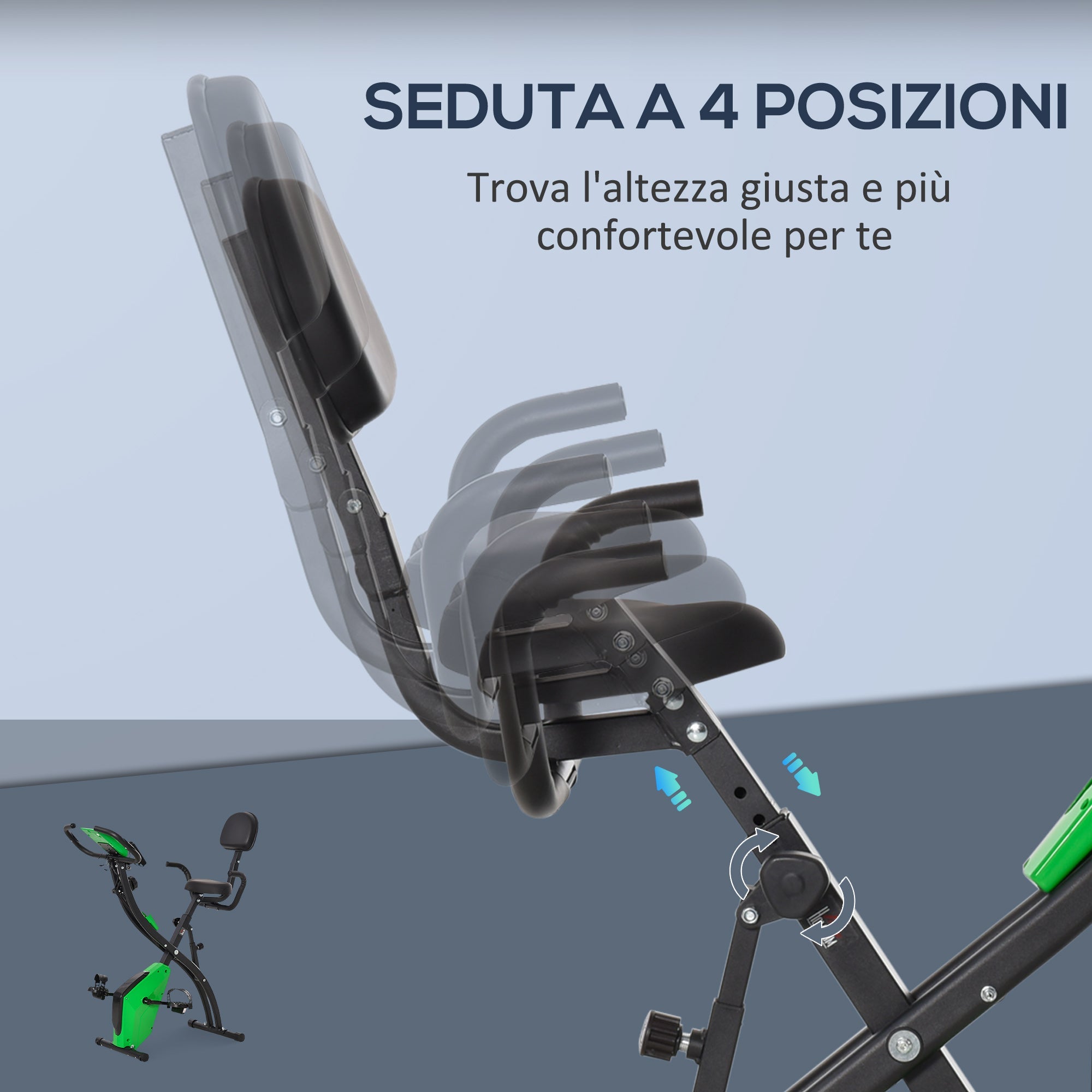 EasyComfort Cyclette Pieghevole 2 in 1, Resistenza Magnetica Regolabile 8 Livelli, Bici da Fitness with Sensore di Frequenza Cardiaca, Elastici per Braccia, Schermo LCD, Verde