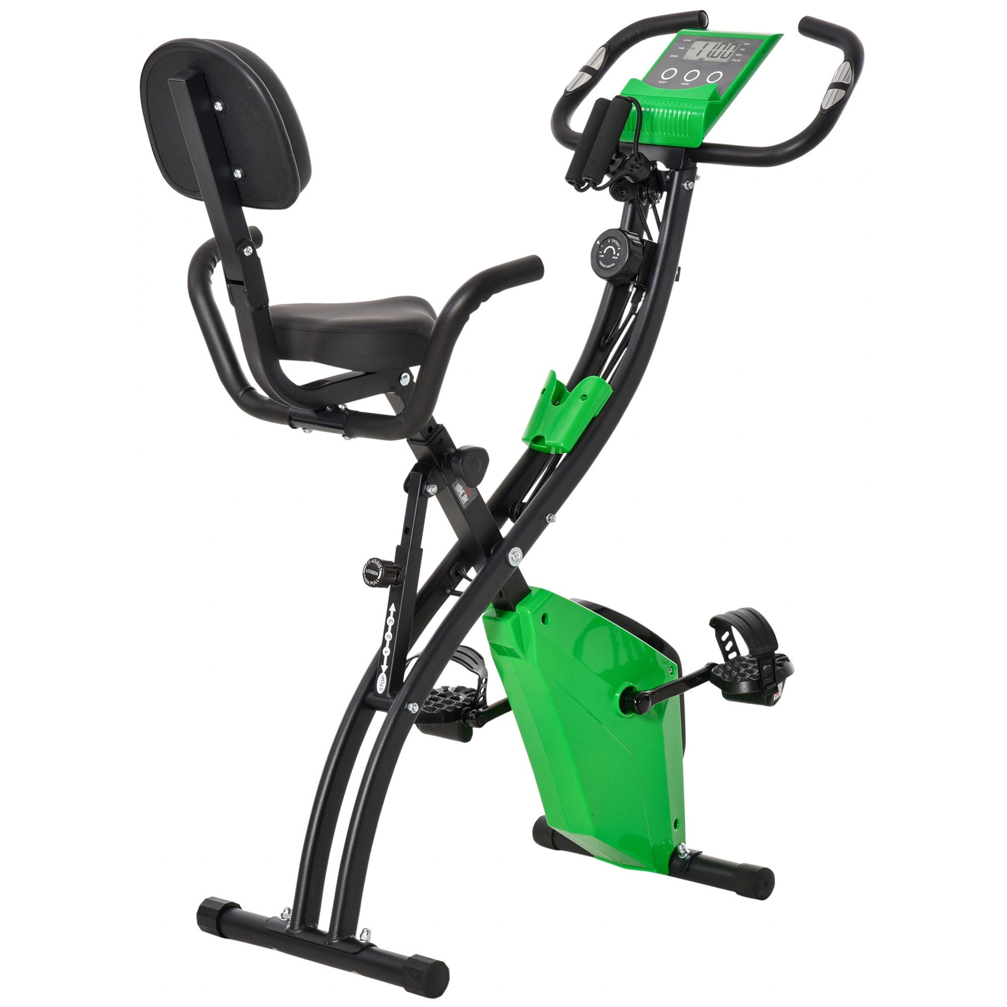 EasyComfort Cyclette Pieghevole 2 in 1, Resistenza Magnetica Regolabile 8 Livelli, Bici da Fitness with Sensore di Frequenza Cardiaca, Elastici per Braccia, Schermo LCD, Verde