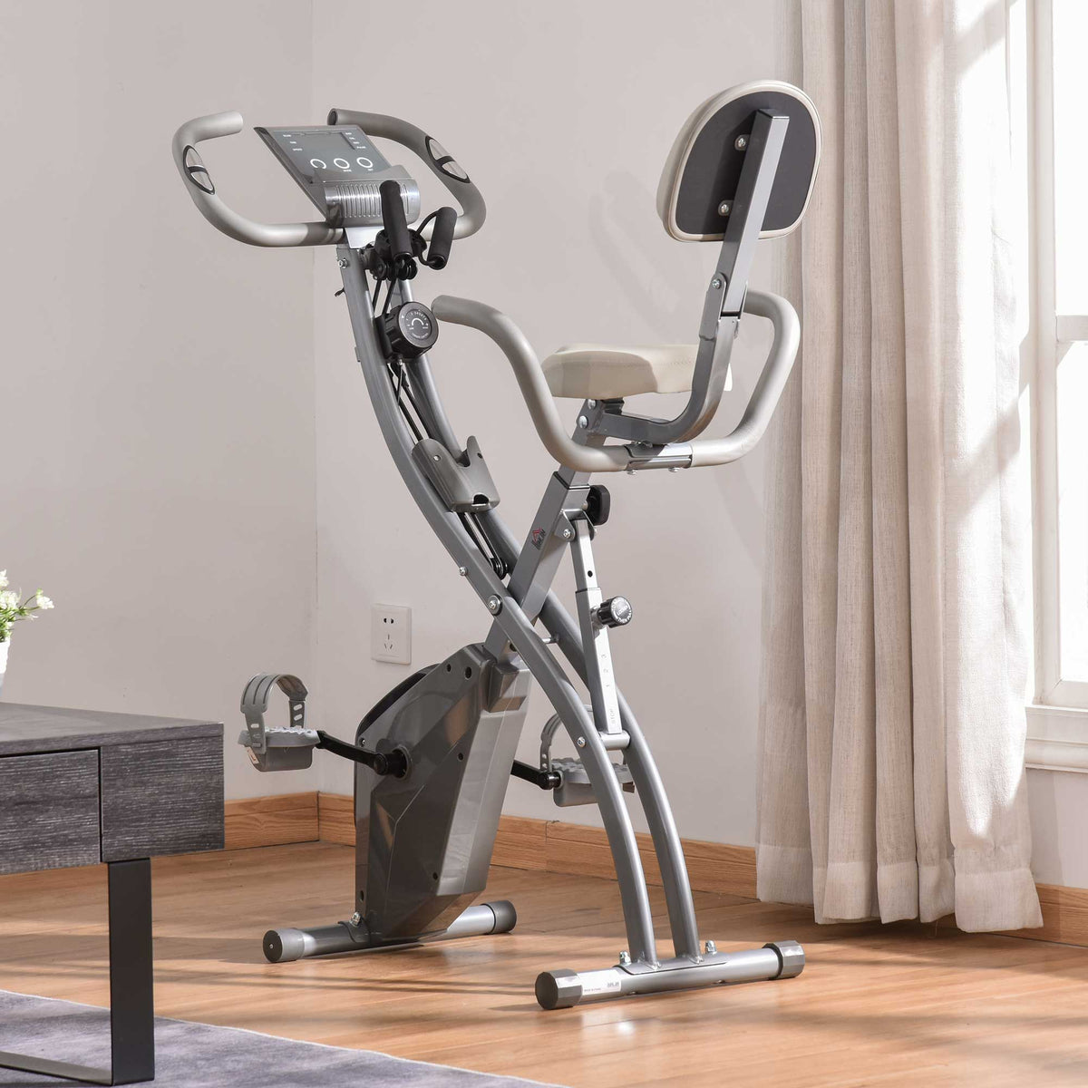 EasyComfort opvouwbare hometrainer 2-in-1 met 8 weerstandsniveaus, grijs
