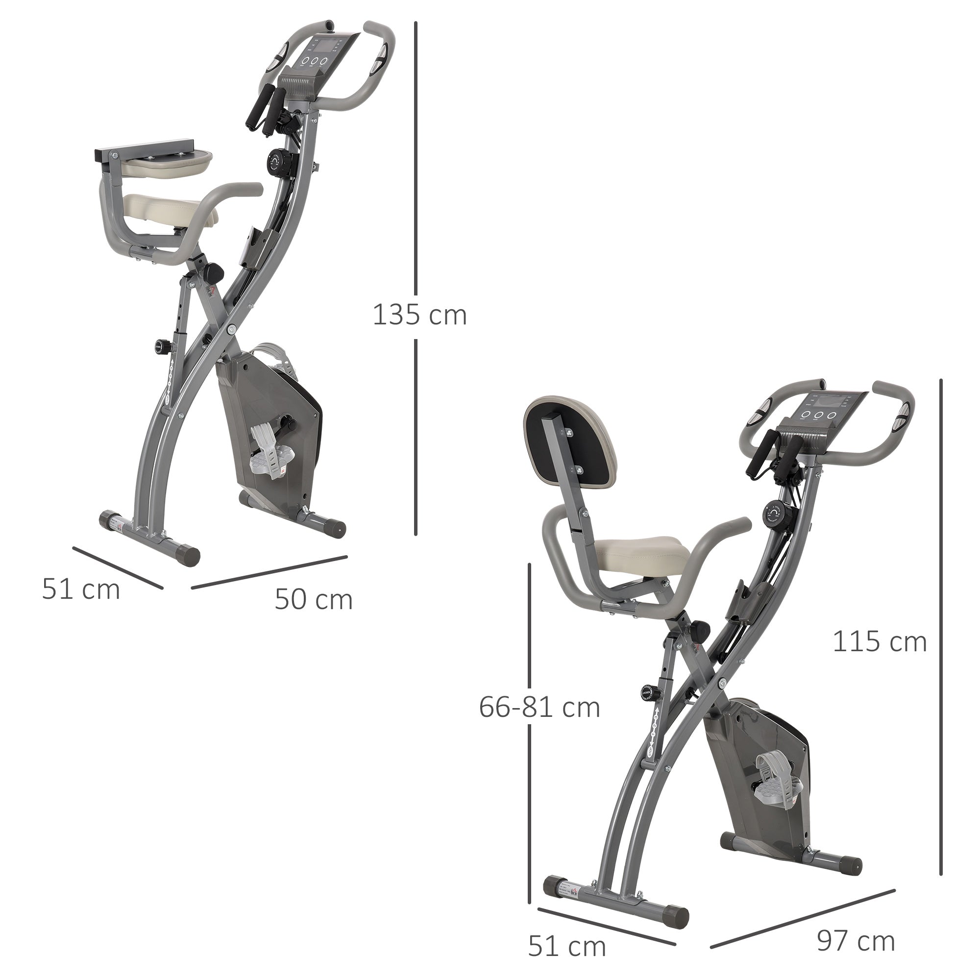 Easycomfort Cyclette Pieghevole 2 in 1, Resistenza Magnetica Regolabile 8 Livelli, Bici da Fitness with Sensore di Frequenza Cardiaca, Elastici per Braccia, Schermo LCD, Volano 2.5kg, Grigio
