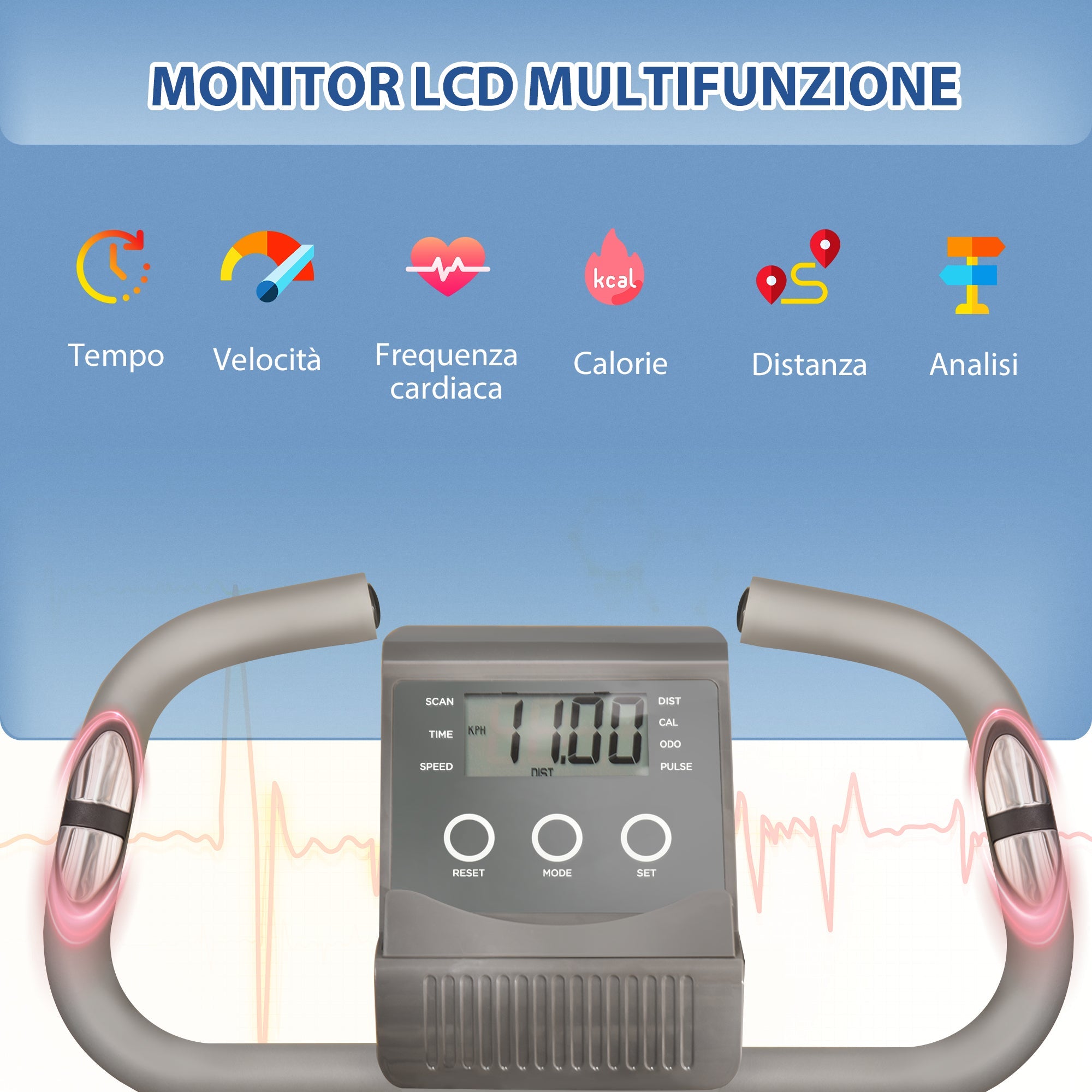 Easycomfort Cyclette Pieghevole 2 in 1, Resistenza Magnetica Regolabile 8 Livelli, Bici da Fitness with Sensore di Frequenza Cardiaca, Elastici per Braccia, Schermo LCD, Volano 2.5kg, Grigio