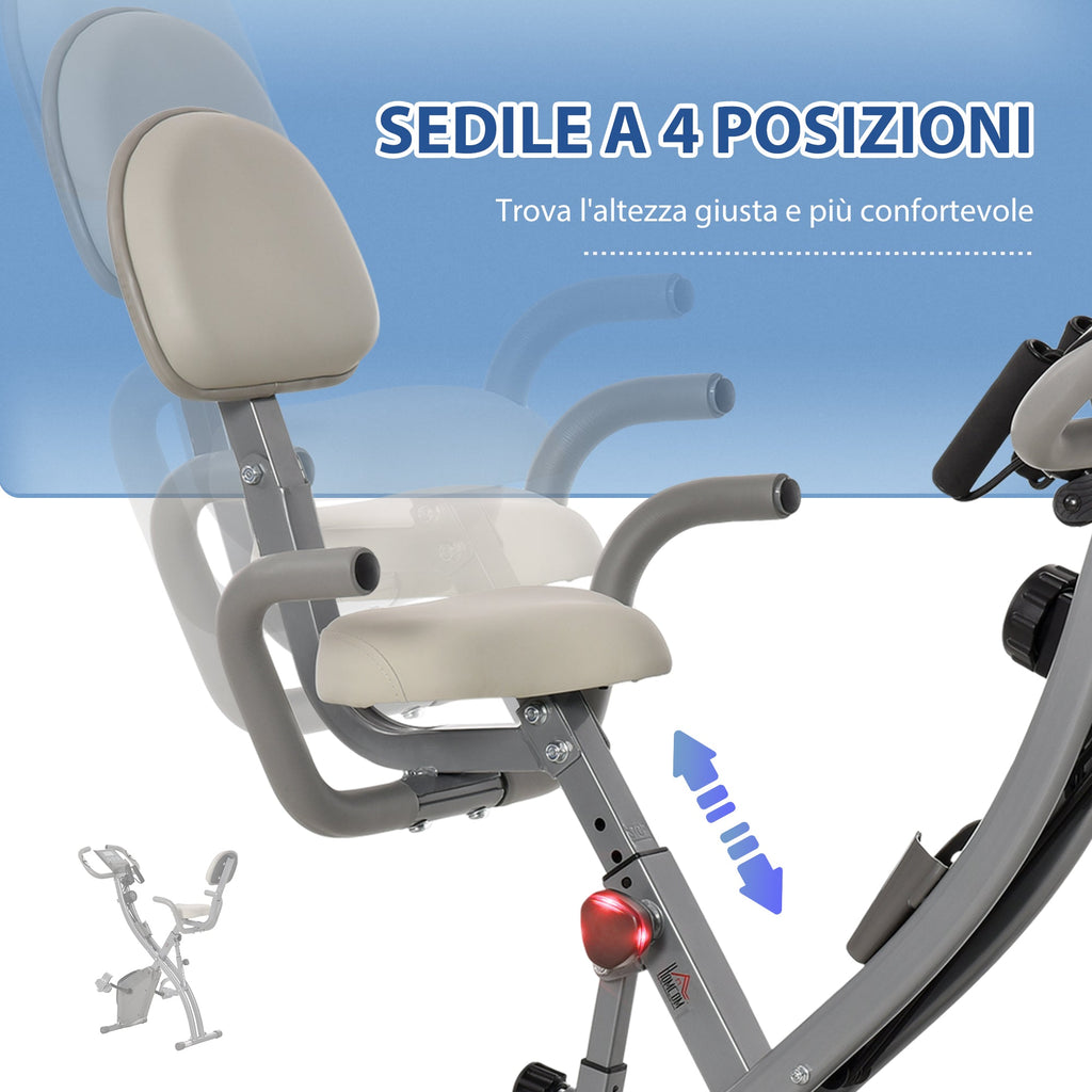 Easycomfort Cyclette Pieghevole 2 in 1, Resistenza Magnetica Regolabile 8 Livelli, Bici da Fitness with Sensore di Frequenza Cardiaca, Elastici per Braccia, Schermo LCD, Volano 2.5kg, Grigio