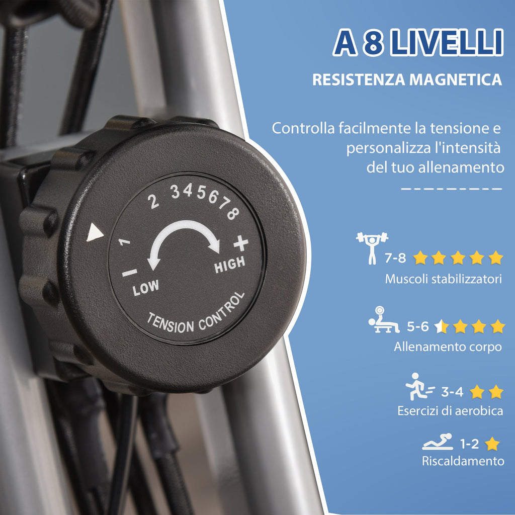 Easycomfort Cyclette Pieghevole 2 in 1, Resistenza Magnetica Regolabile 8 Livelli, Bici da Fitness with Sensore di Frequenza Cardiaca, Elastici per Braccia, Schermo LCD, Volano 2.5kg, Grigio