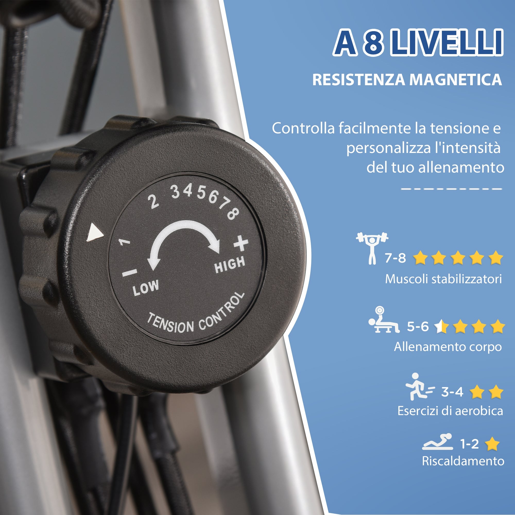 Easycomfort Cyclette Pieghevole 2 in 1, Resistenza Magnetica Regolabile 8 Livelli, Bici da Fitness with Sensore di Frequenza Cardiaca, Elastici per Braccia, Schermo LCD, Volano 2.5kg, Grigio