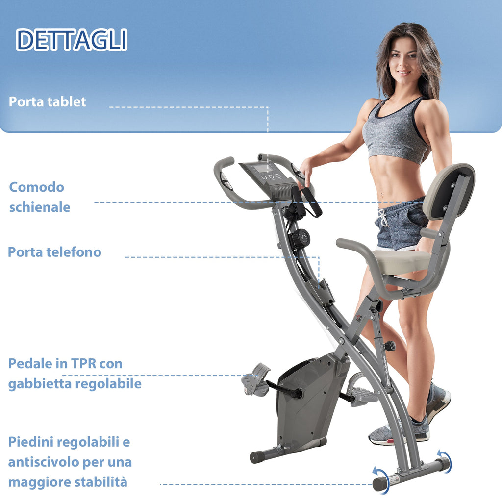 EasyComfort opvouwbare hometrainer 2-in-1 met 8 weerstandsniveaus, grijs