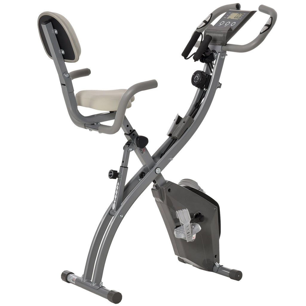 Easycomfort Cyclette Pieghevole 2 in 1, Resistenza Magnetica Regolabile 8 Livelli, Bici da Fitness with Sensore di Frequenza Cardiaca, Elastici per Braccia, Schermo LCD, Volano 2.5kg, Grigio
