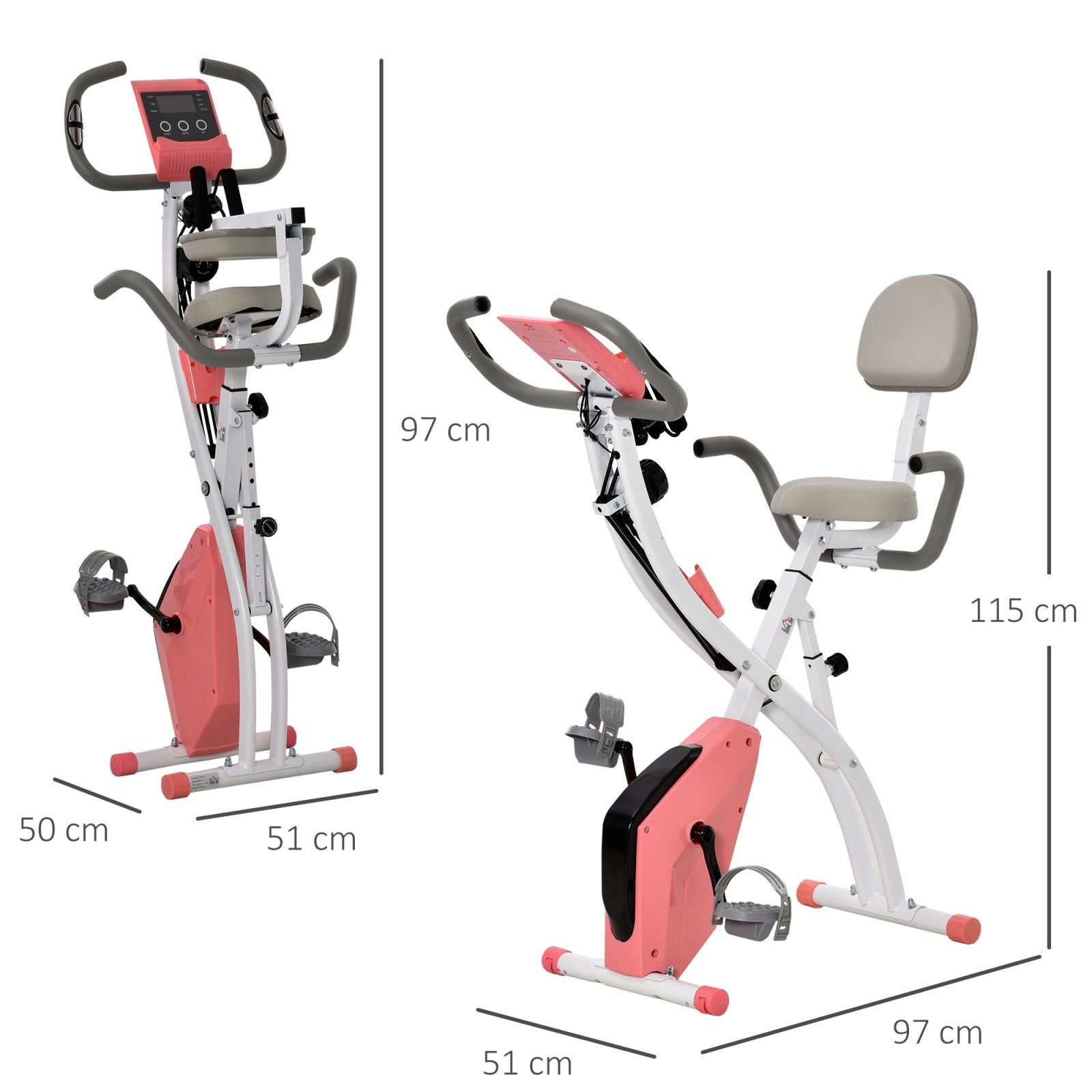 EasyComfort Cyclette Pieghevole 2 in 1, Resistenza Magnetica Regolabile 8 Livelli, Bici da Fitness with Sensore di Frequenza Cardiaca, Elastici per Braccia, Schermo LCD, Volano 2.5kg, Rosa