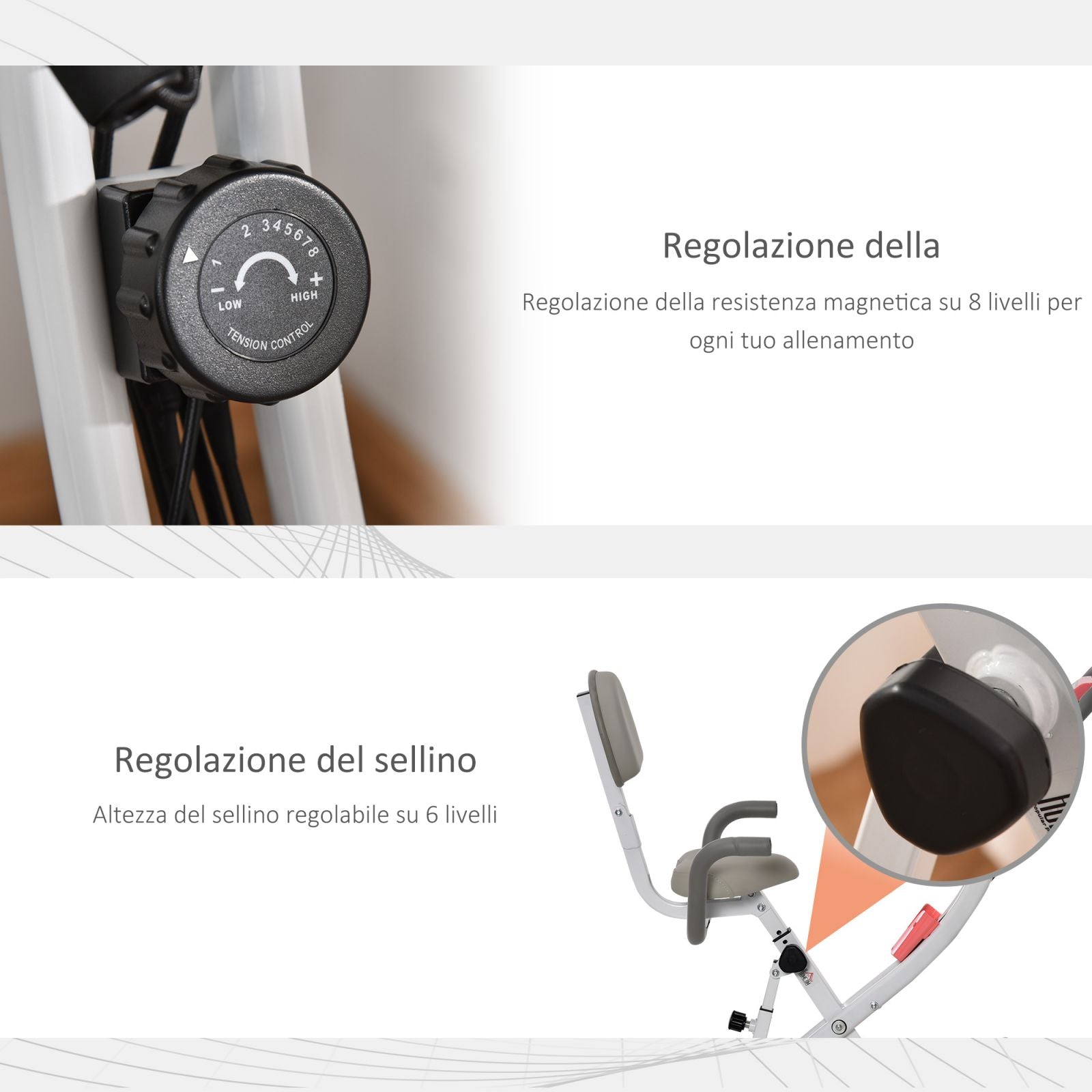 EasyComfort Cyclette Pieghevole 2 in 1, Resistenza Magnetica Regolabile 8 Livelli, Bici da Fitness with Sensore di Frequenza Cardiaca, Elastici per Braccia, Schermo LCD, Volano 2.5kg, Rosa