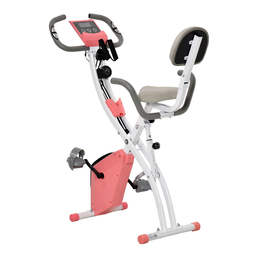 EasyComfort Cyclette Pieghevole 2 in 1, Resistenza Magnetica Regolabile 8 Livelli, Bici da Fitness with Sensore di Frequenza Cardiaca, Elastici per Braccia, Schermo LCD, Volano 2.5kg, Rosa