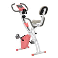 EasyComfort Cyclette Pieghevole 2 in 1, Resistenza Magnetica Regolabile 8 Livelli, Bici da Fitness with Sensore di Frequenza Cardiaca, Elastici per Braccia, Schermo LCD, Volano 2.5kg, Rosa