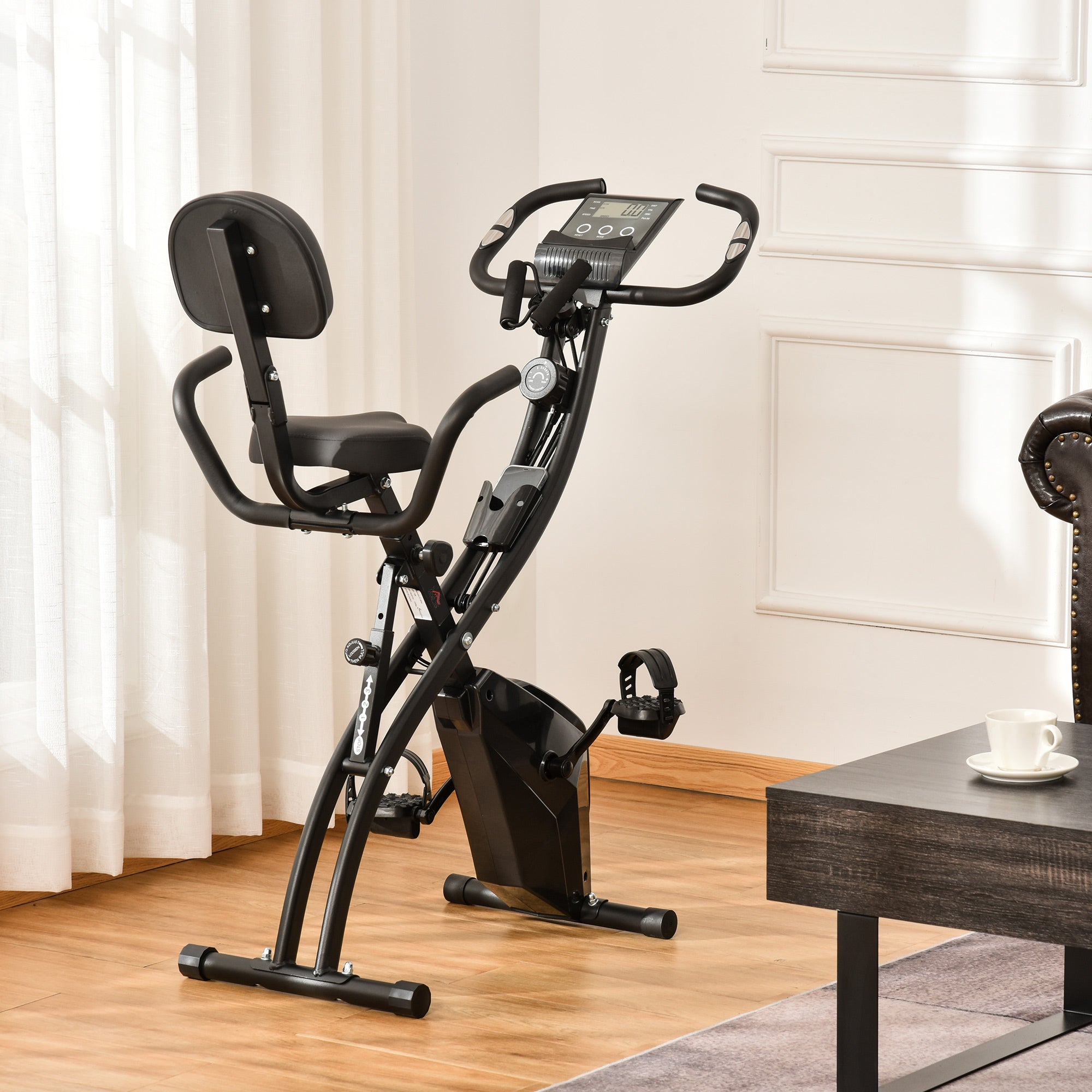 Easycomfort 2-in-1 opvouwbare hometrainer, 8 niveaus, vliegwiel 2.5 kg, zwart