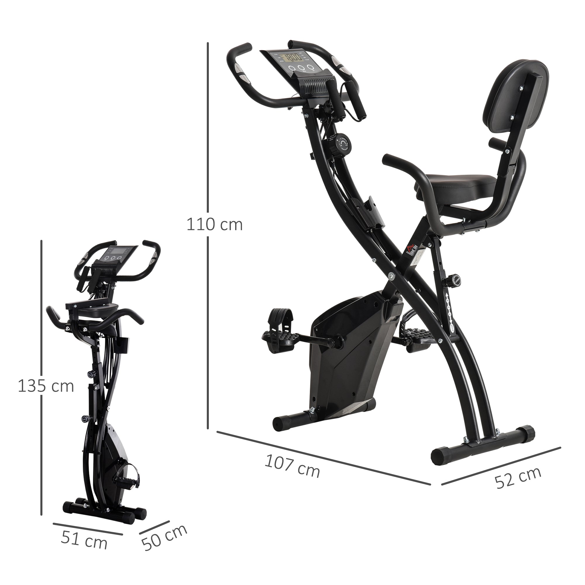 Easycomfort 2-in-1 opvouwbare hometrainer, 8 niveaus, vliegwiel 2.5 kg, zwart