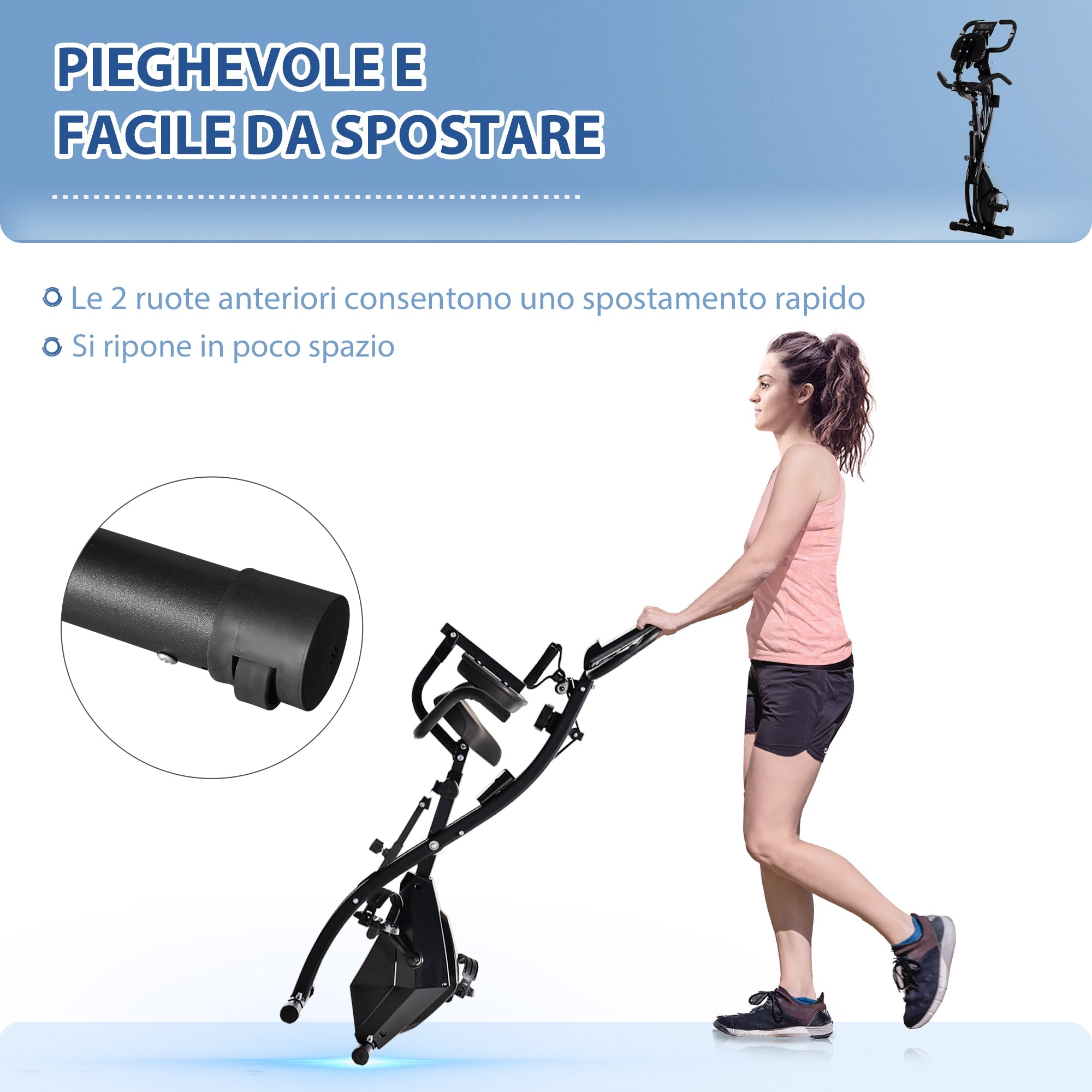 Easycomfort 2-in-1 opvouwbare hometrainer, 8 niveaus, vliegwiel 2.5 kg, zwart
