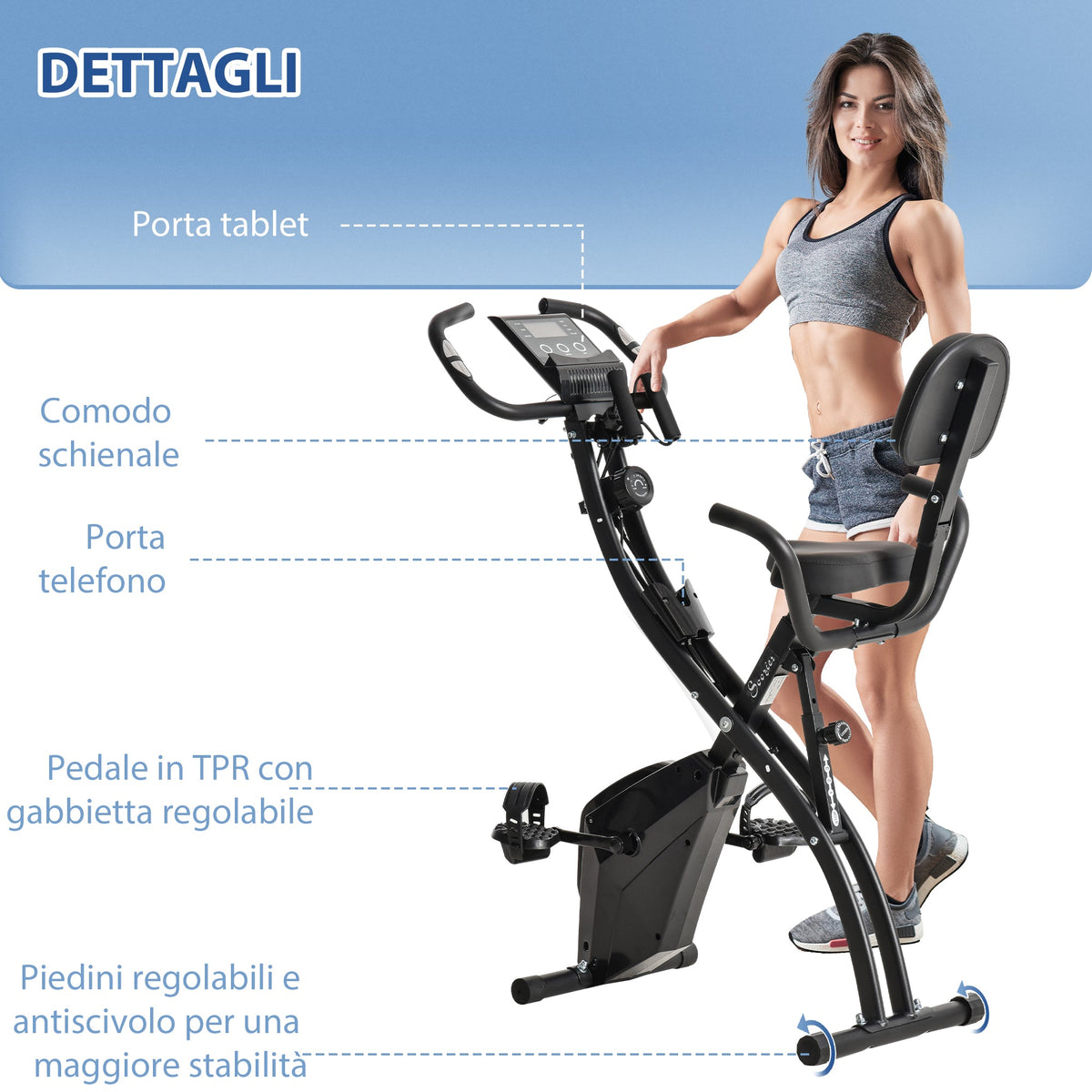 Easycomfort 2-in-1 opvouwbare hometrainer, 8 niveaus, vliegwiel 2.5 kg, zwart