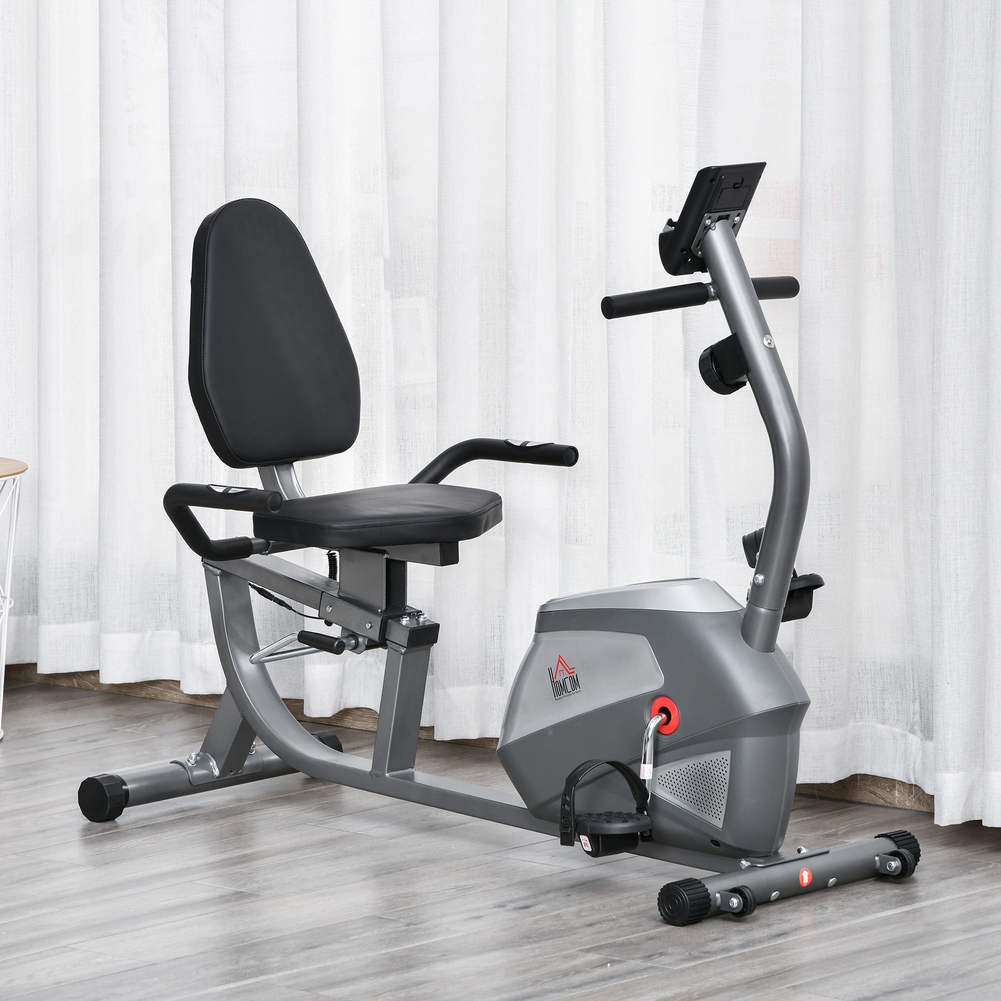 Easycomfort Cyclette Orizzontale with Seduta Regolabile, 8 Resistenze e Monitor LCD, 121.5-136x62.5x98cm, Grigio