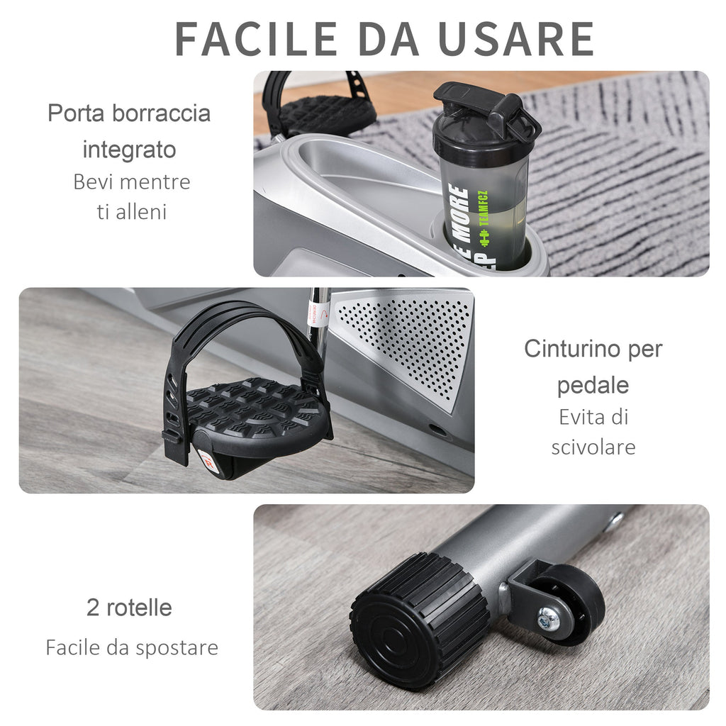 Easycomfort Cyclette Orizzontale with Seduta Regolabile, 8 Resistenze e Monitor LCD, 121.5-136x62.5x98cm, Grigio