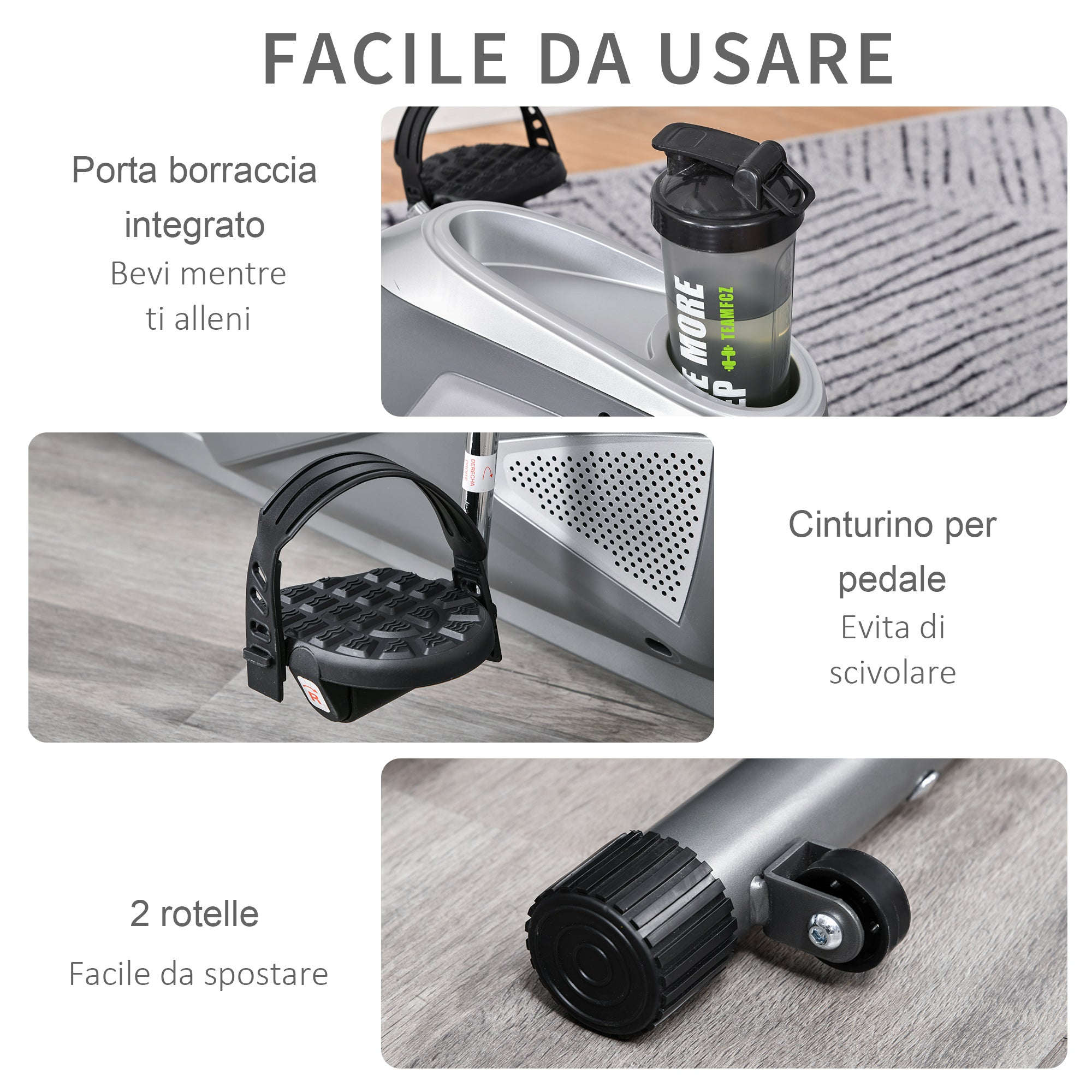 Easycomfort Cyclette Orizzontale with Seduta Regolabile, 8 Resistenze e Monitor LCD, 121.5-136x62.5x98cm, Grigio