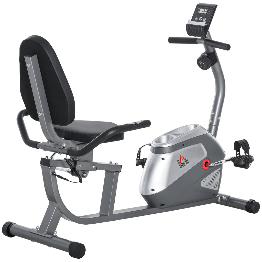 Easycomfort Cyclette Orizzontale with Seduta Regolabile, 8 Resistenze e Monitor LCD, 121.5-136x62.5x98cm, Grigio