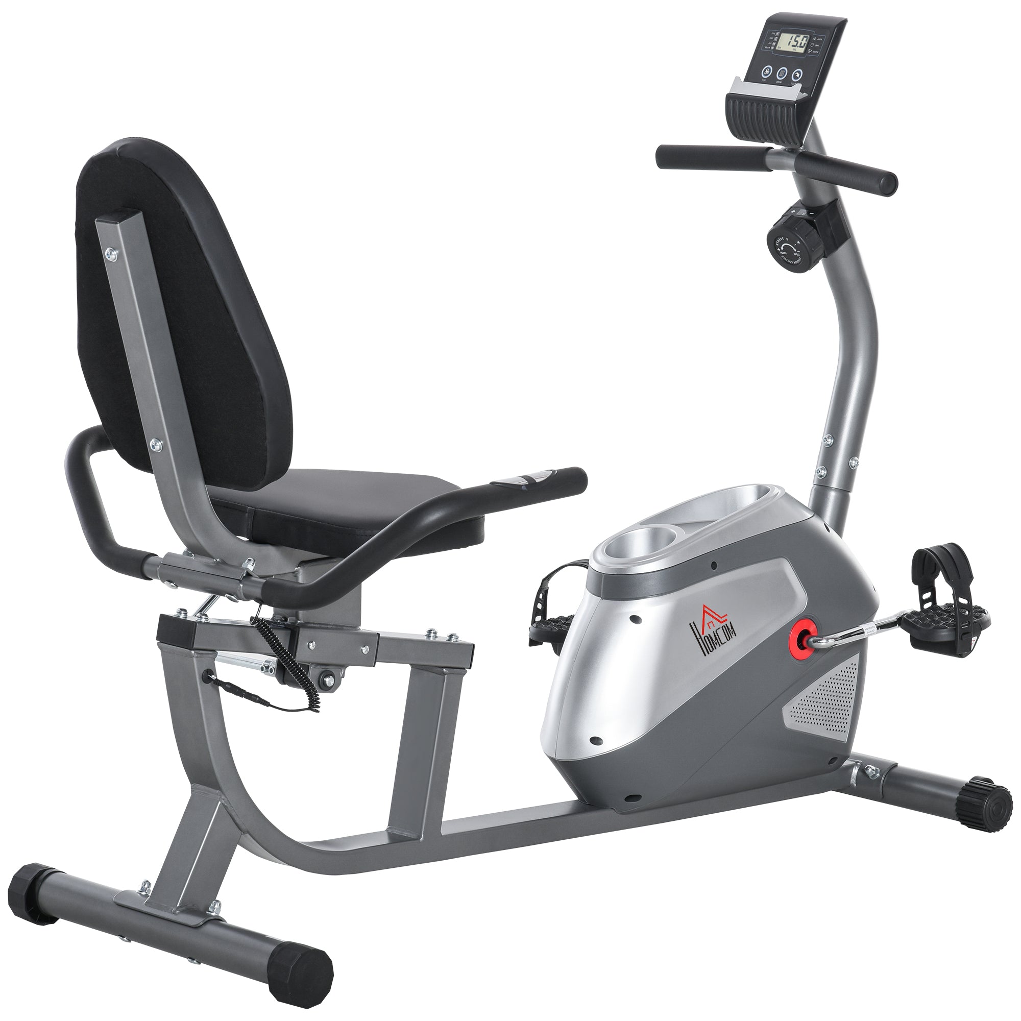 Easycomfort Cyclette Orizzontale with Seduta Regolabile, 8 Resistenze e Monitor LCD, 121.5-136x62.5x98cm, Grigio