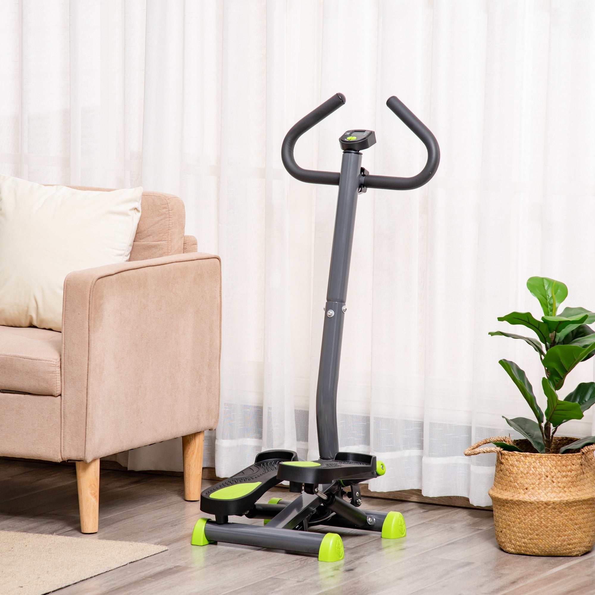 Easycomfort Stepper with Manubrio e Monitor LCD, Pedali Antiscivolo e Struttura in Acciaio e ABS, 55x44x108Acm, Grigio e Verde