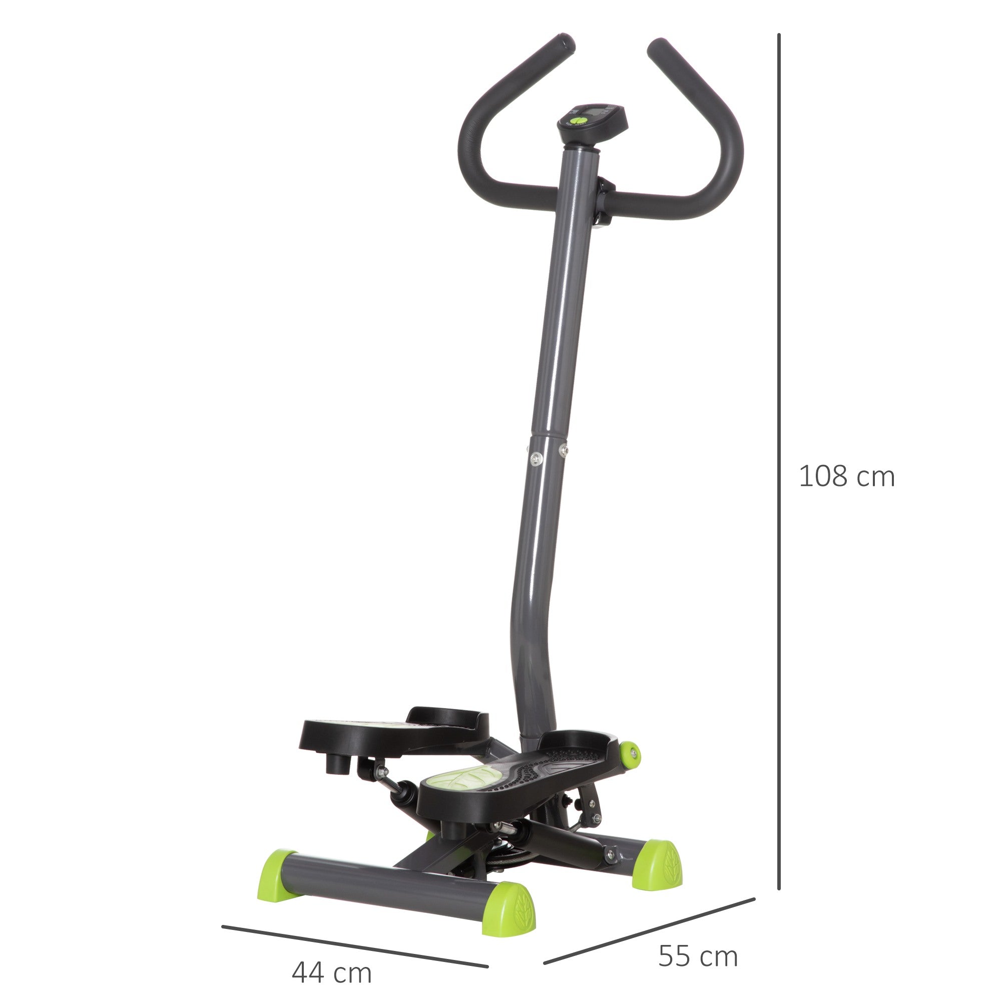Easycomfort Stepper with Manubrio e Monitor LCD, Pedali Antiscivolo e Struttura in Acciaio e ABS, 55x44x108Acm, Grigio e Verde