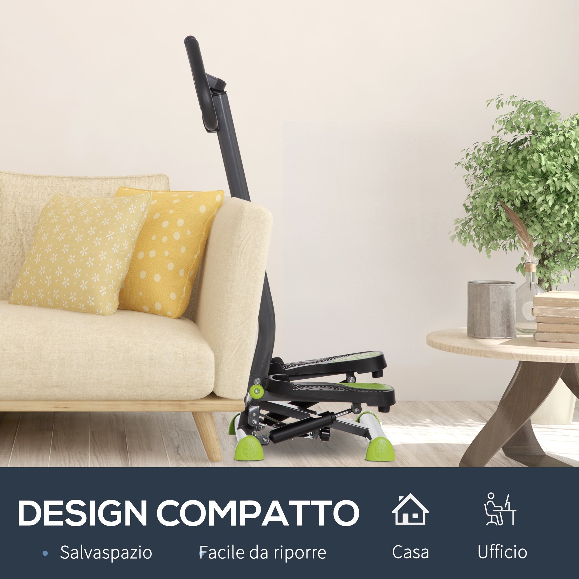 Easycomfort Stepper with Manubrio e Monitor LCD, Pedali Antiscivolo e Struttura in Acciaio e ABS, 55x44x108Acm, Grigio e Verde