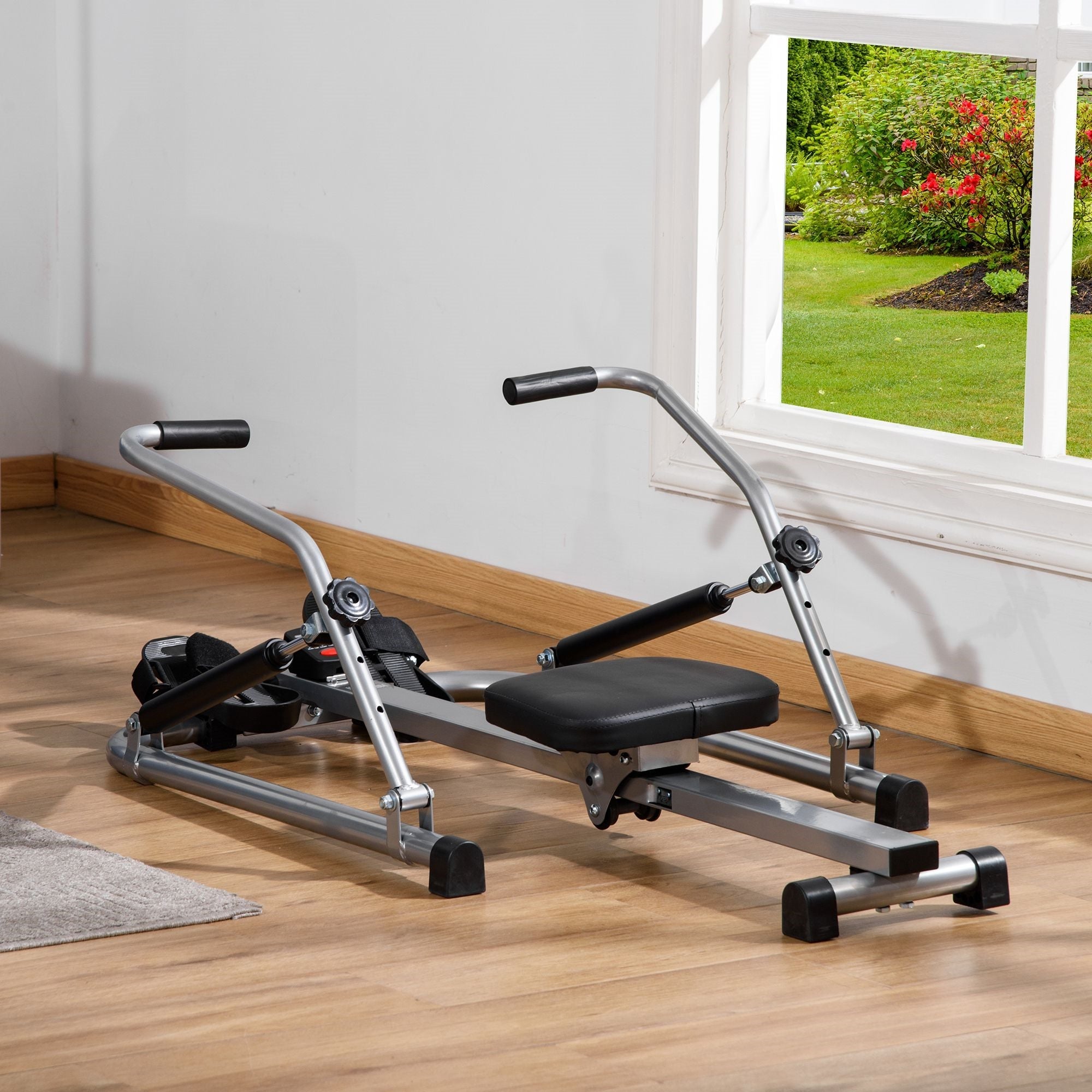 EASYCOMFORT Folding Rowing Machine, 4 Resistance Levels and Display, Steel and ABS, 129x70x70 cm