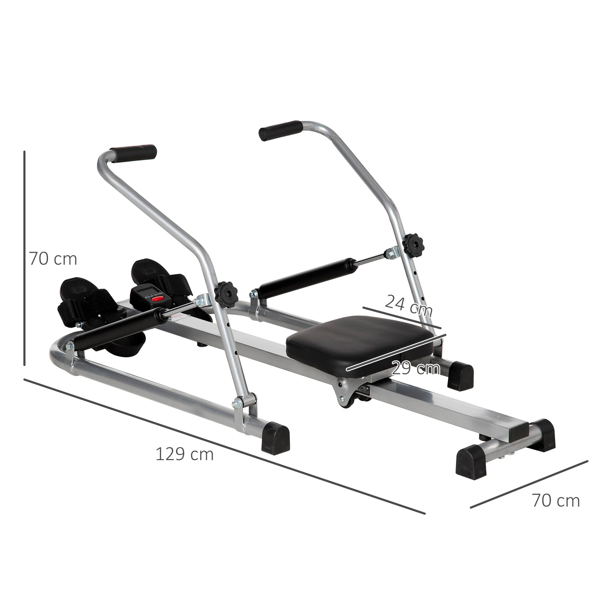 EASYCOMFORT Folding Rowing Machine, 4 Resistance Levels and Display, Steel and ABS, 129x70x70 cm