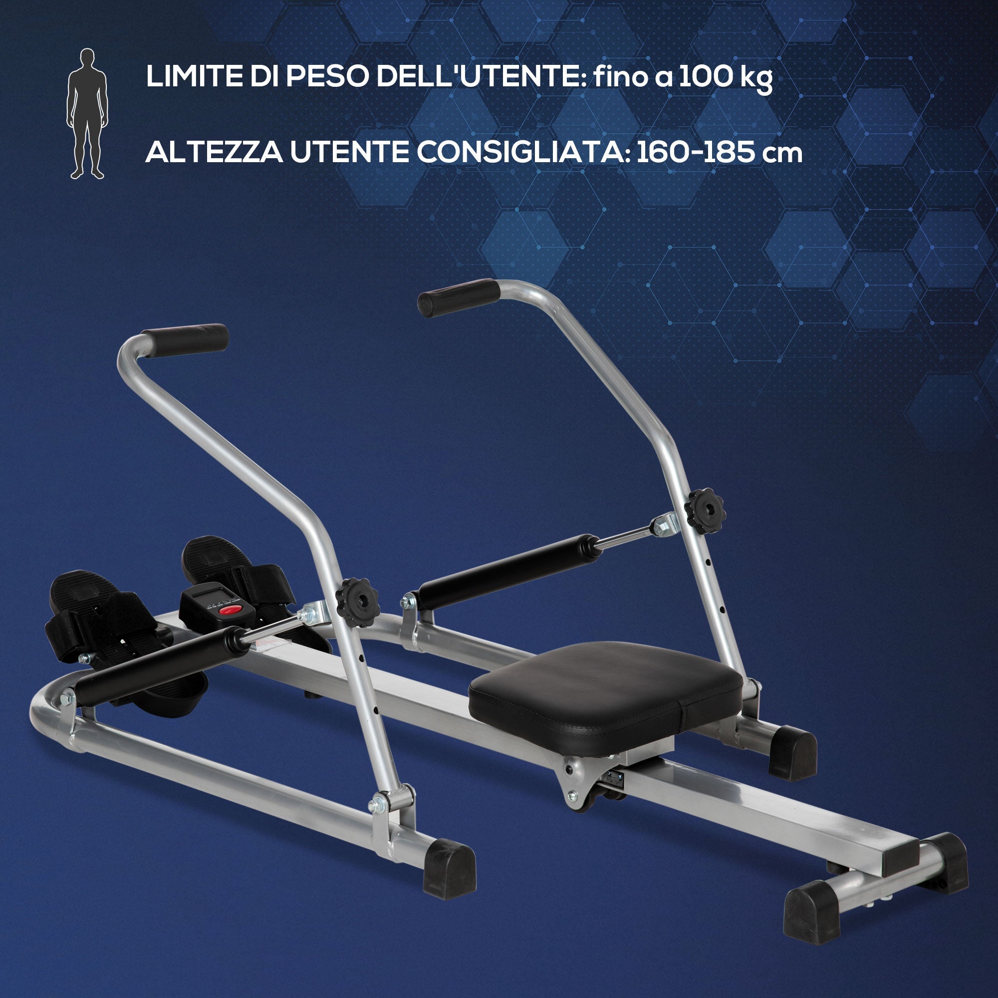 EASYCOMFORT Folding Rowing Machine, 4 Resistance Levels and Display, Steel and ABS, 129x70x70 cm
