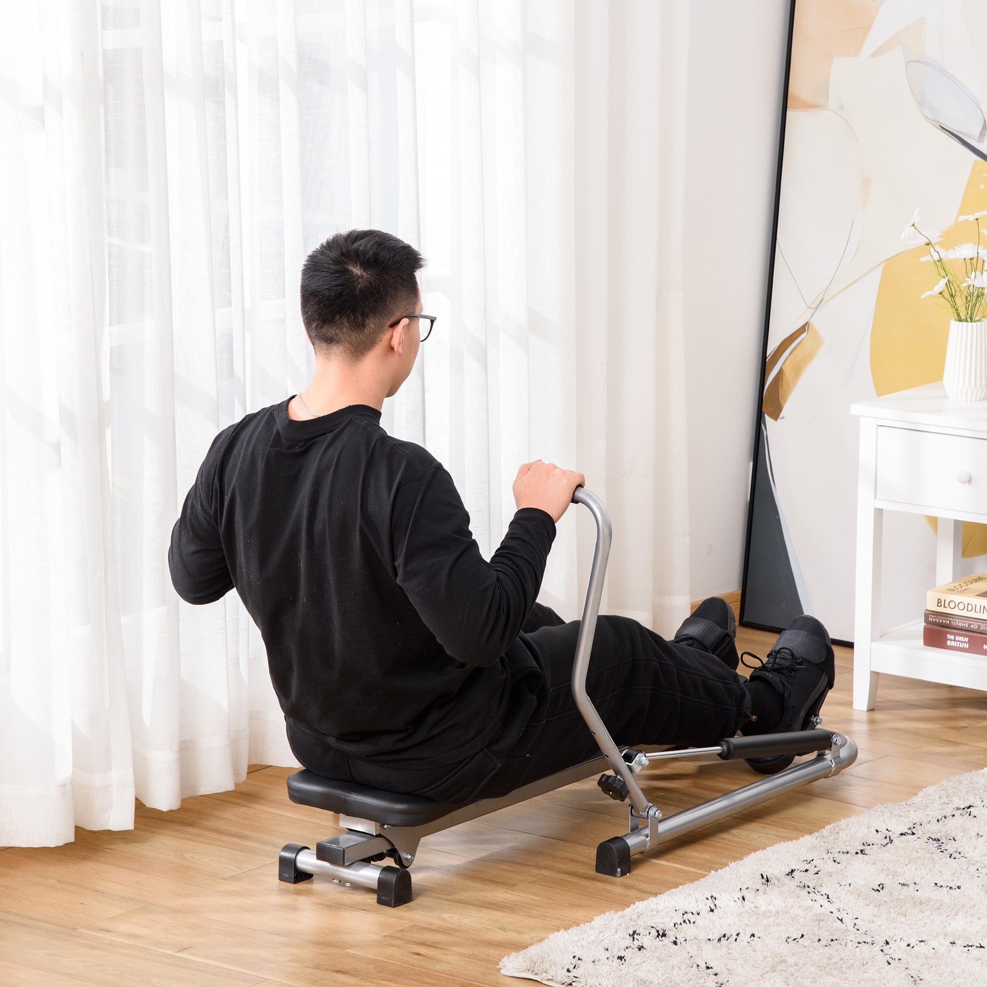EASYCOMFORT Folding Rowing Machine, 4 Resistance Levels and Display, Steel and ABS, 129x70x70 cm