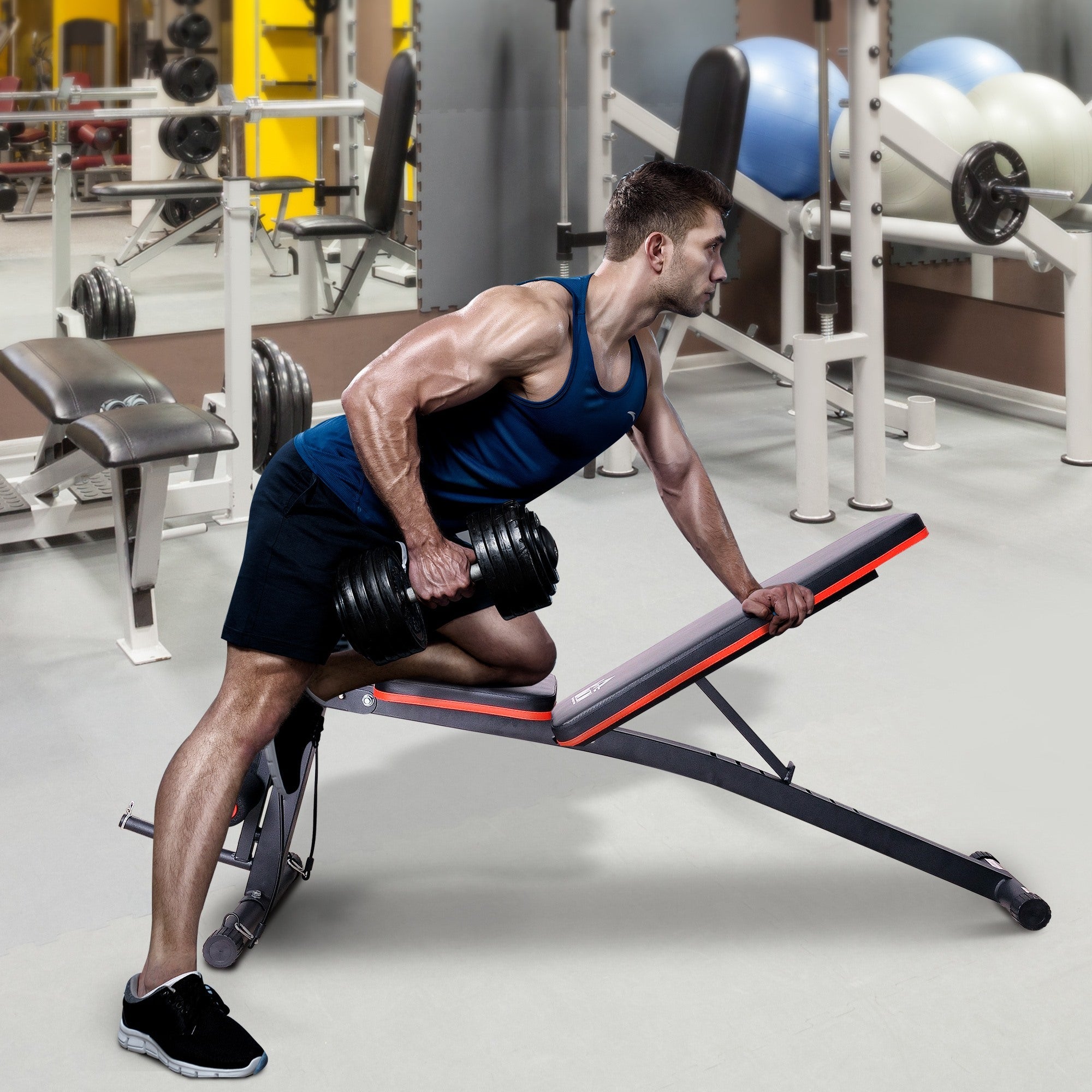 EASYCOMFORT Adjustable Multifunction Bench for Abs, Gym Weight Bench for Arm and Leg Training 54x160x106cm, Black and Red