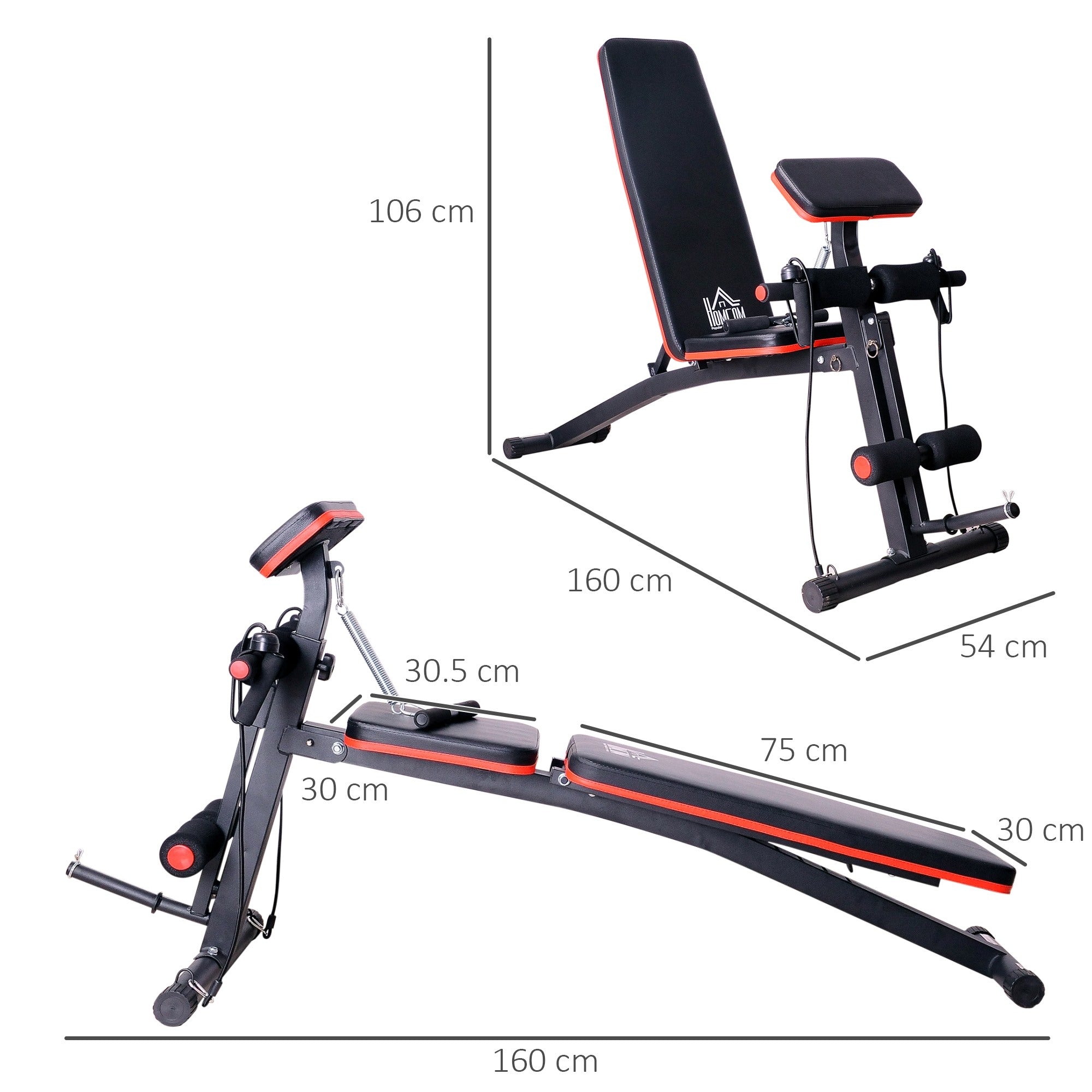 EASYCOMFORT Adjustable Multifunction Bench for Abs, Gym Weight Bench for Arm and Leg Training 54x160x106cm, Black and Red